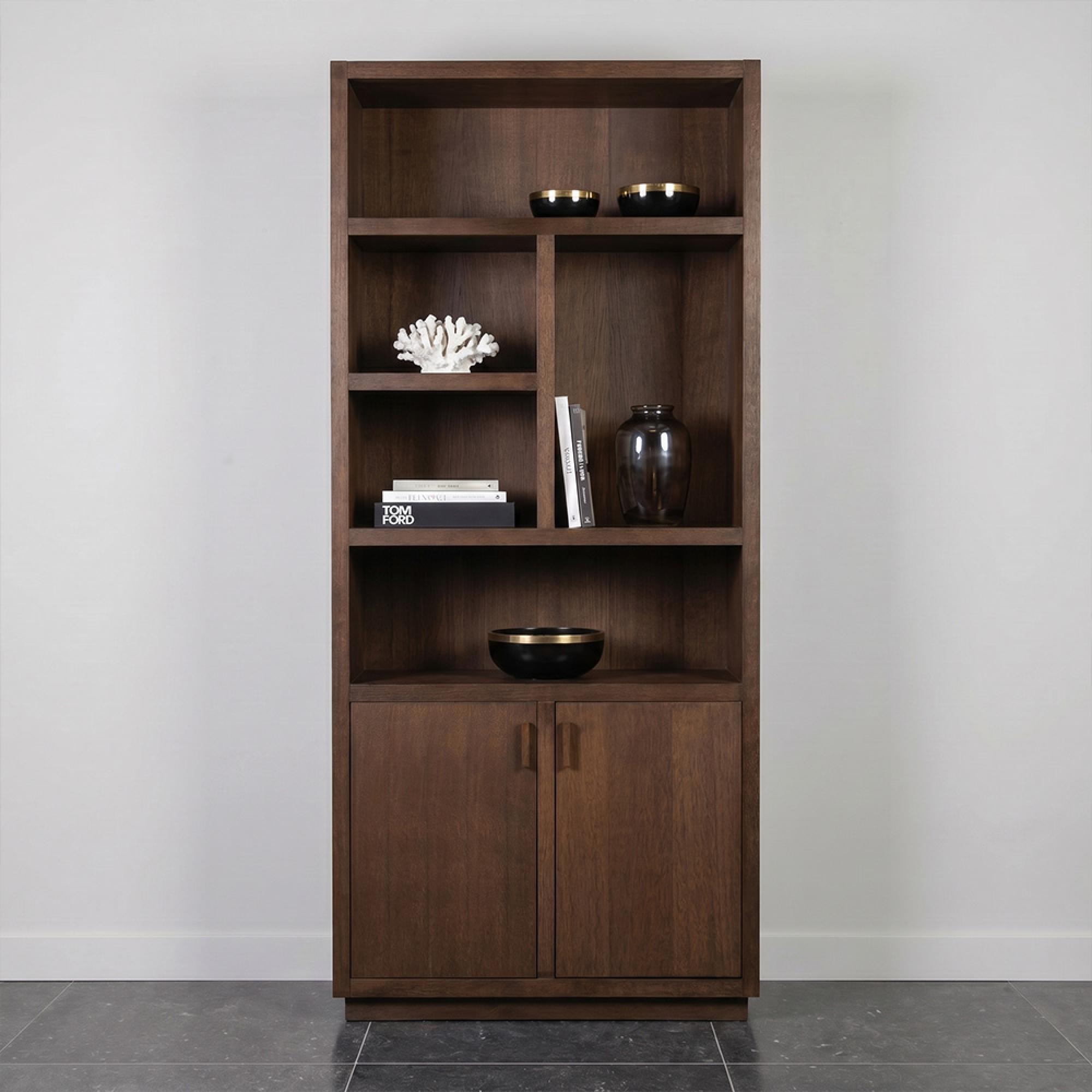 Oakura Dark Oak Bookcase with Cupboard - LH