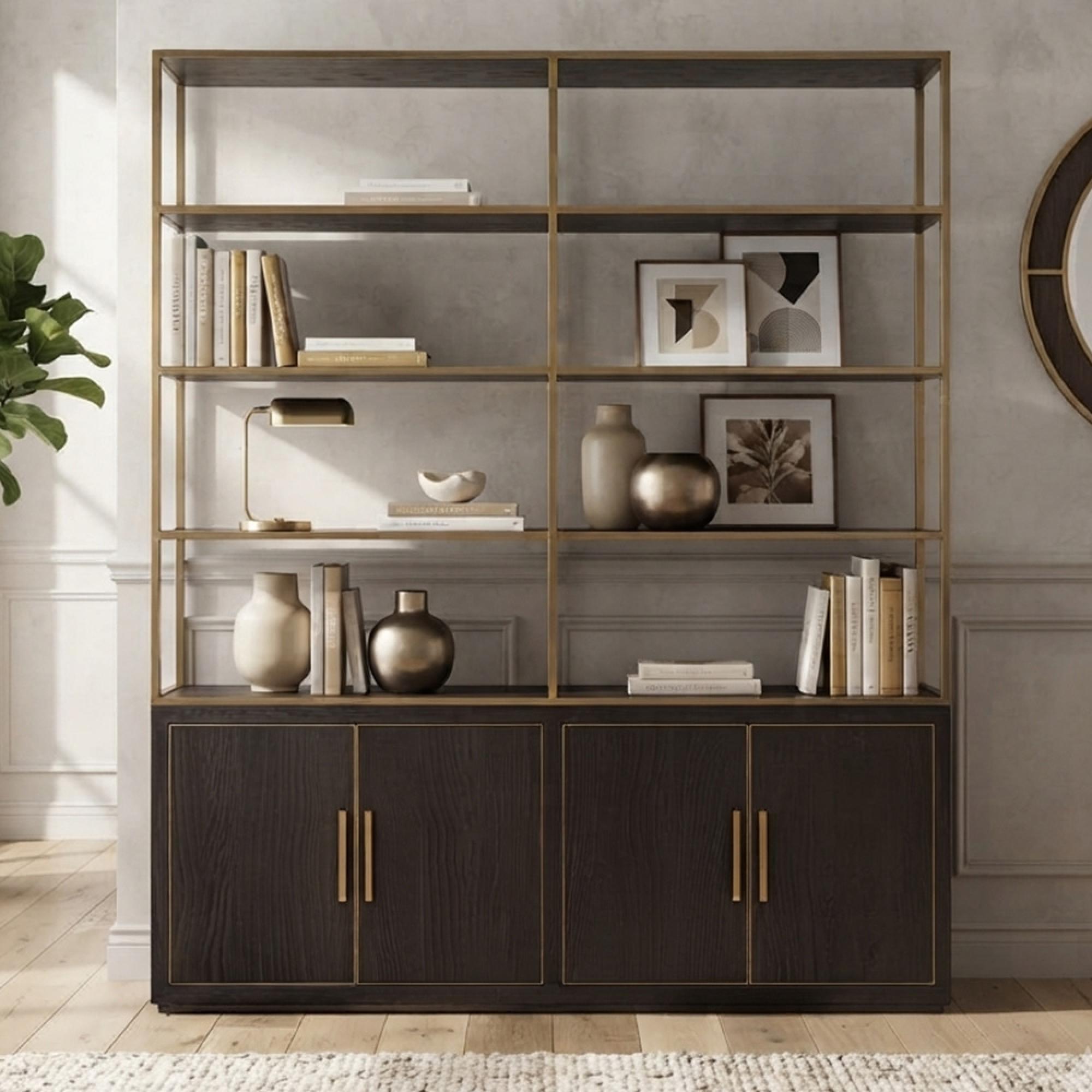 Carter Shelving Unit - 4 Door - Large - Brown - Oak and Metal