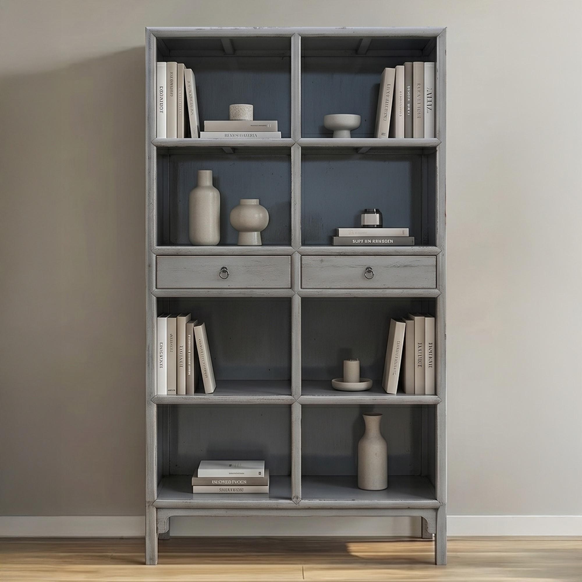 Bookcase - 2 Drawer - Vintage Grey - Lacquered Pine Wood