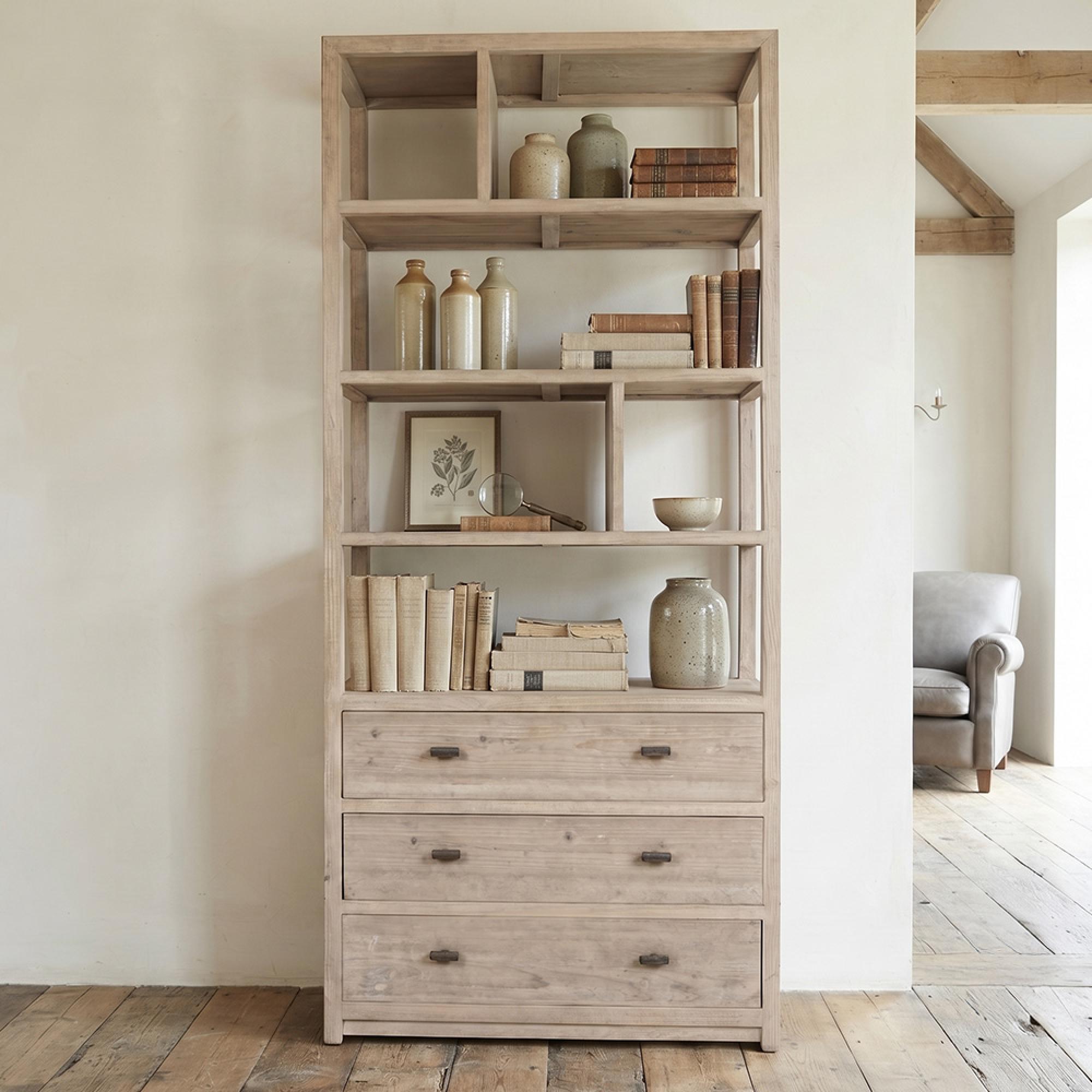 Bookcase - 3 Drawer - Natural Weathered - Wooden
