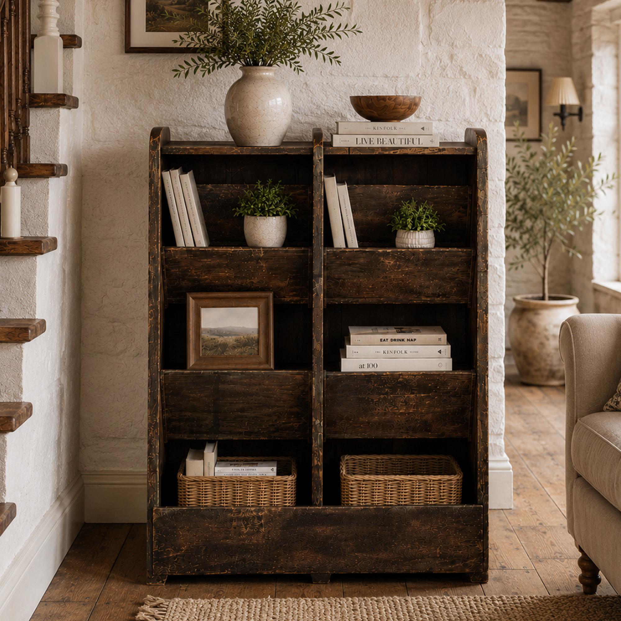 Distressed Bookshelf - Rich Dark - Wooden