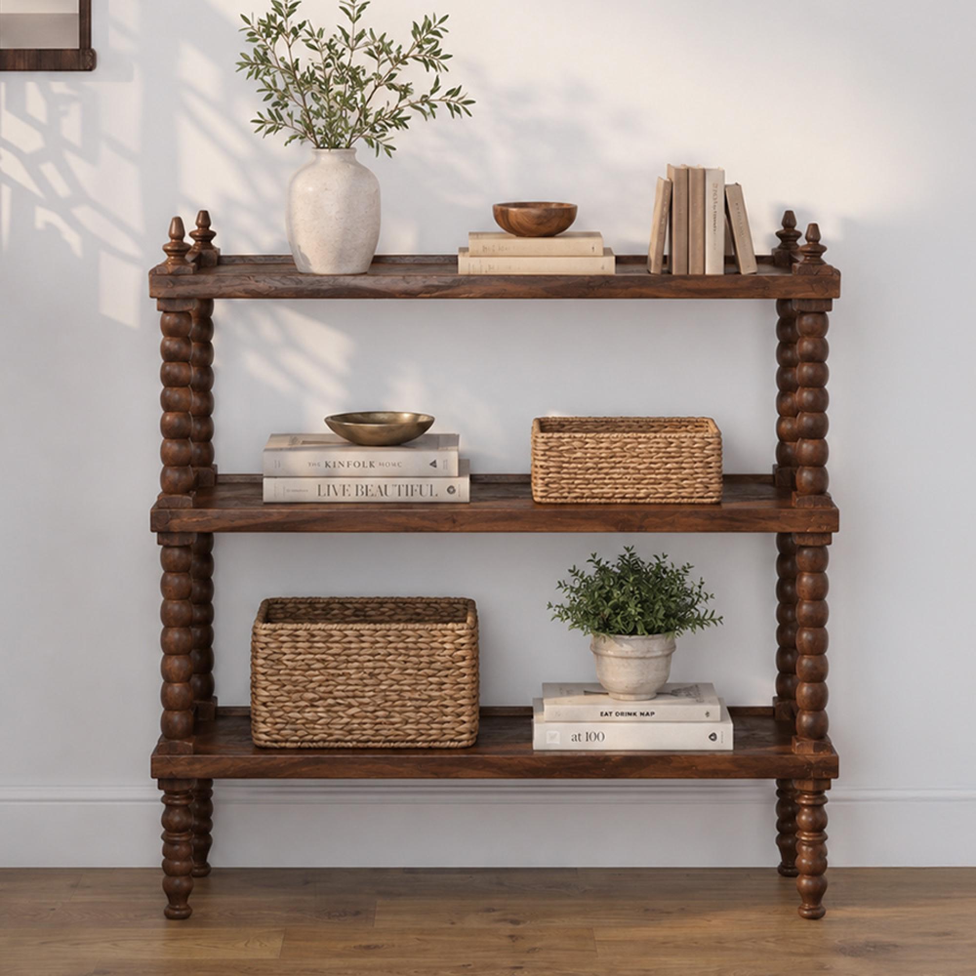 Open Shelving Unit - Spindle Frame - Rich Dark - Wooden