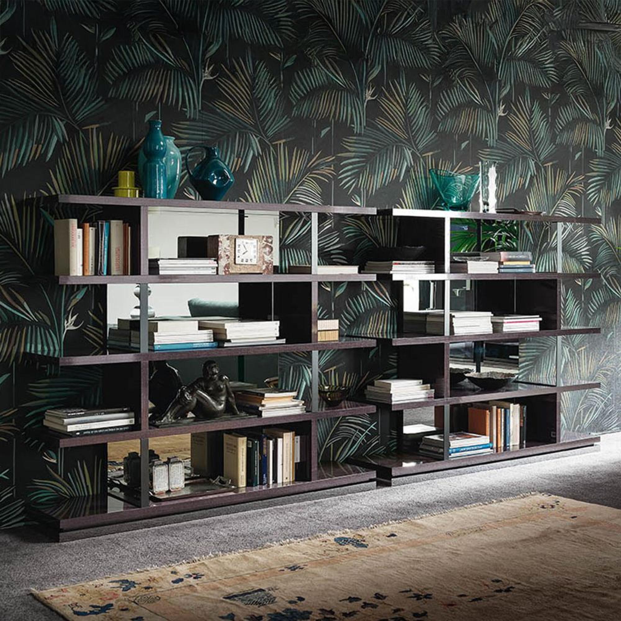 Heritage Open Bookcase - with Glass - Dark Velvet Birch High Gloss