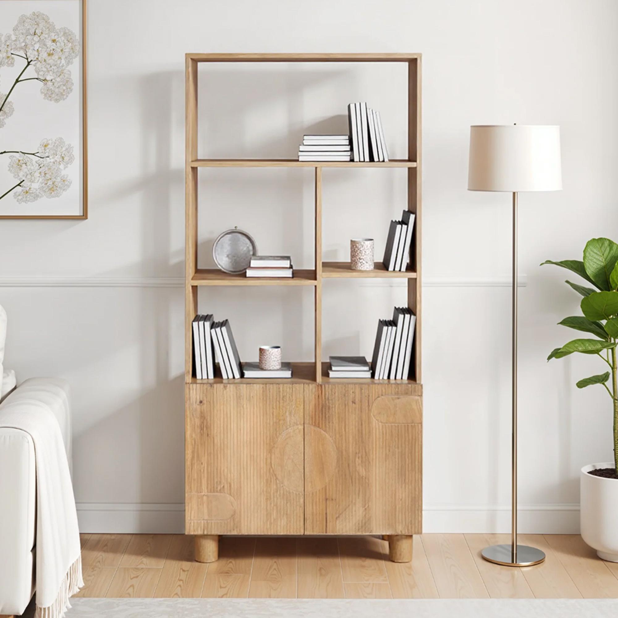 Austin Bookcase - 2 Door - Fluted - Natural - Mango Wood