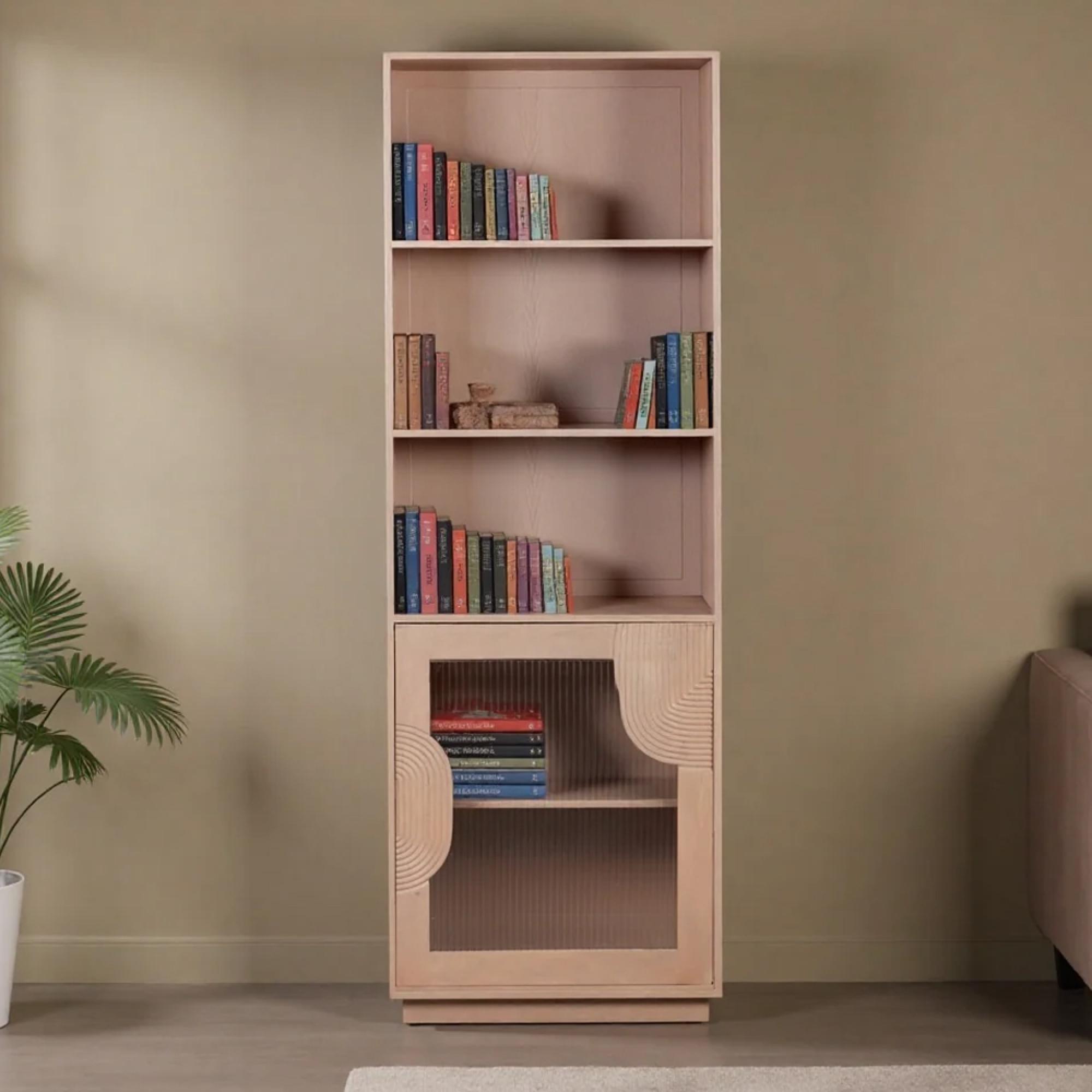 Indus Bookcase - Tall - 1 Door - Pale Taupe - Mango Wood