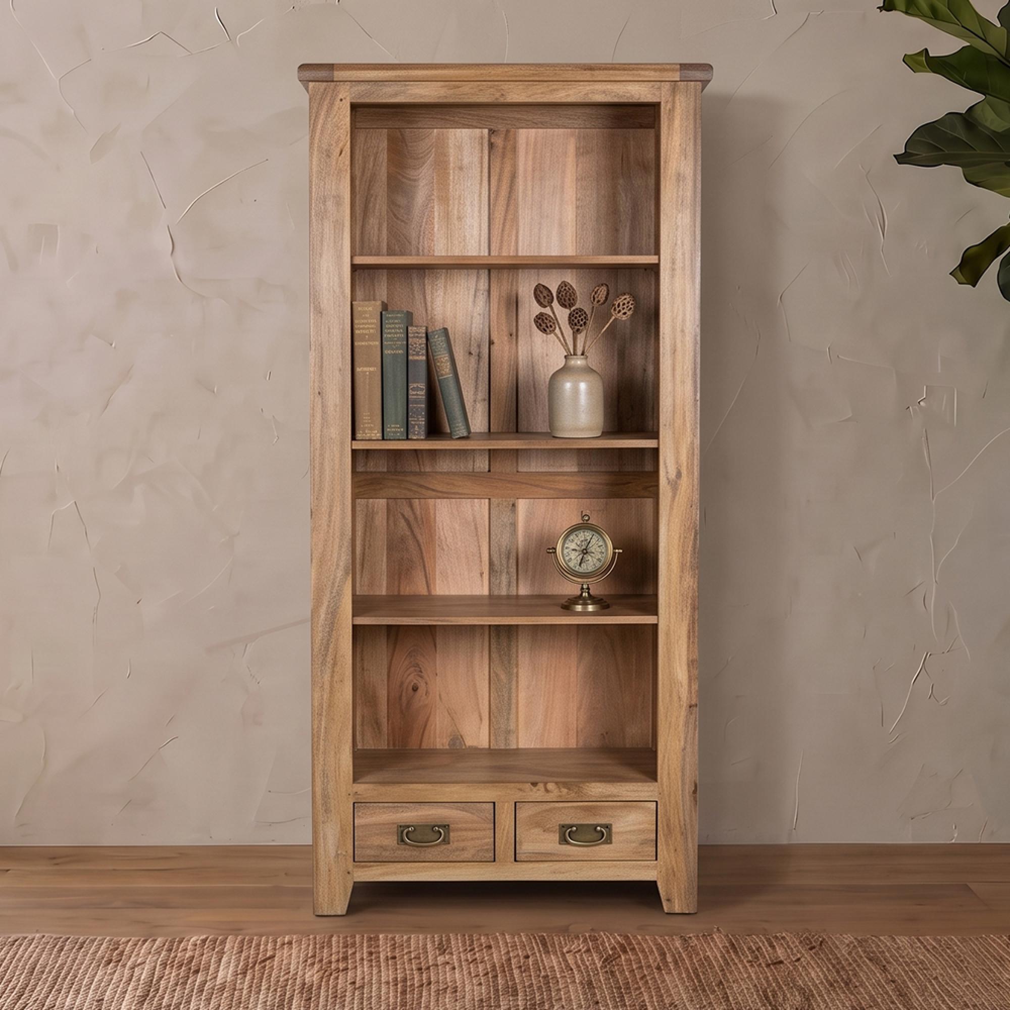 Dorset Bookcase - Tall - 2 Drawer - Rustic - Mango Wood