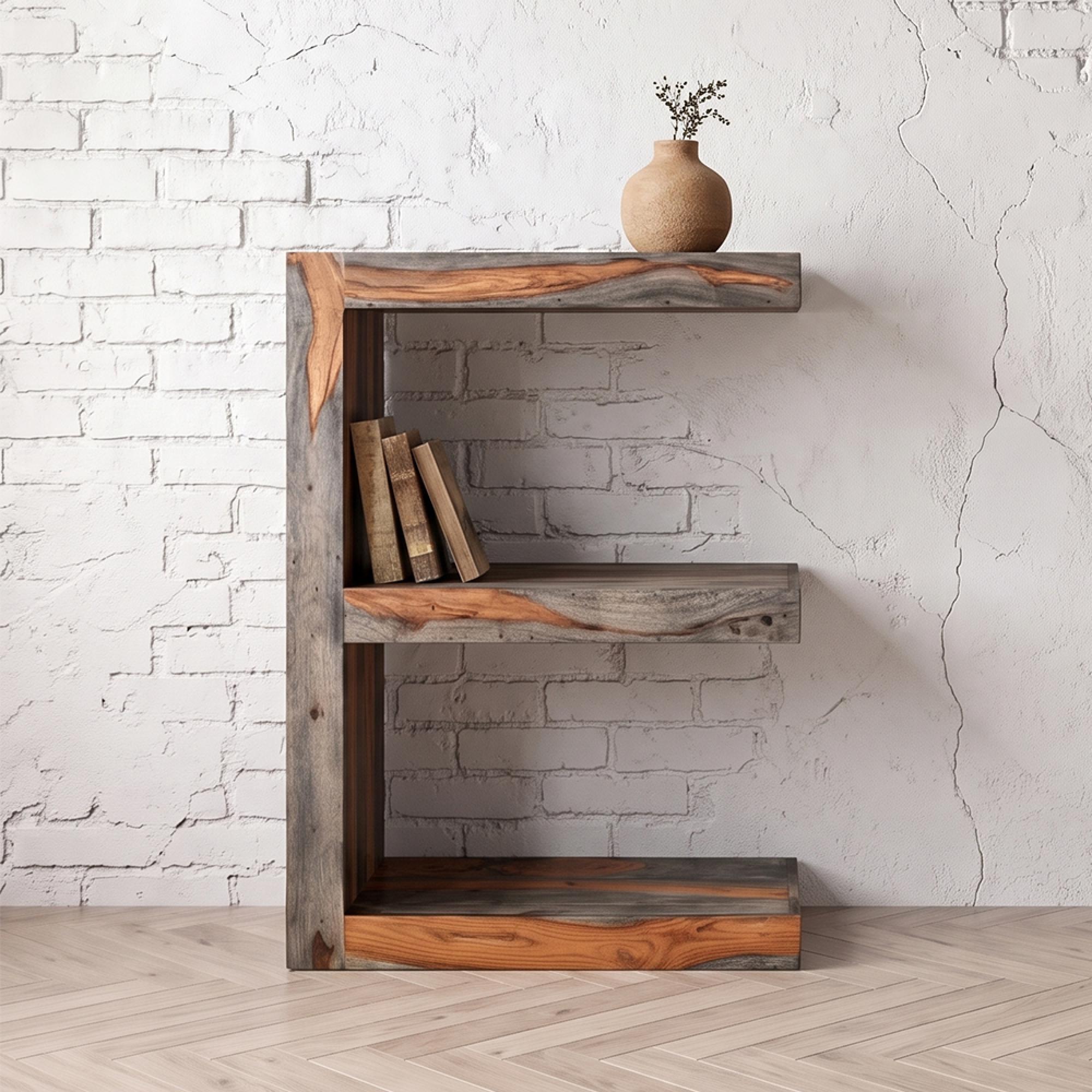 Cube Goa Petite Side Table - E Shape - Rustic Sheesham