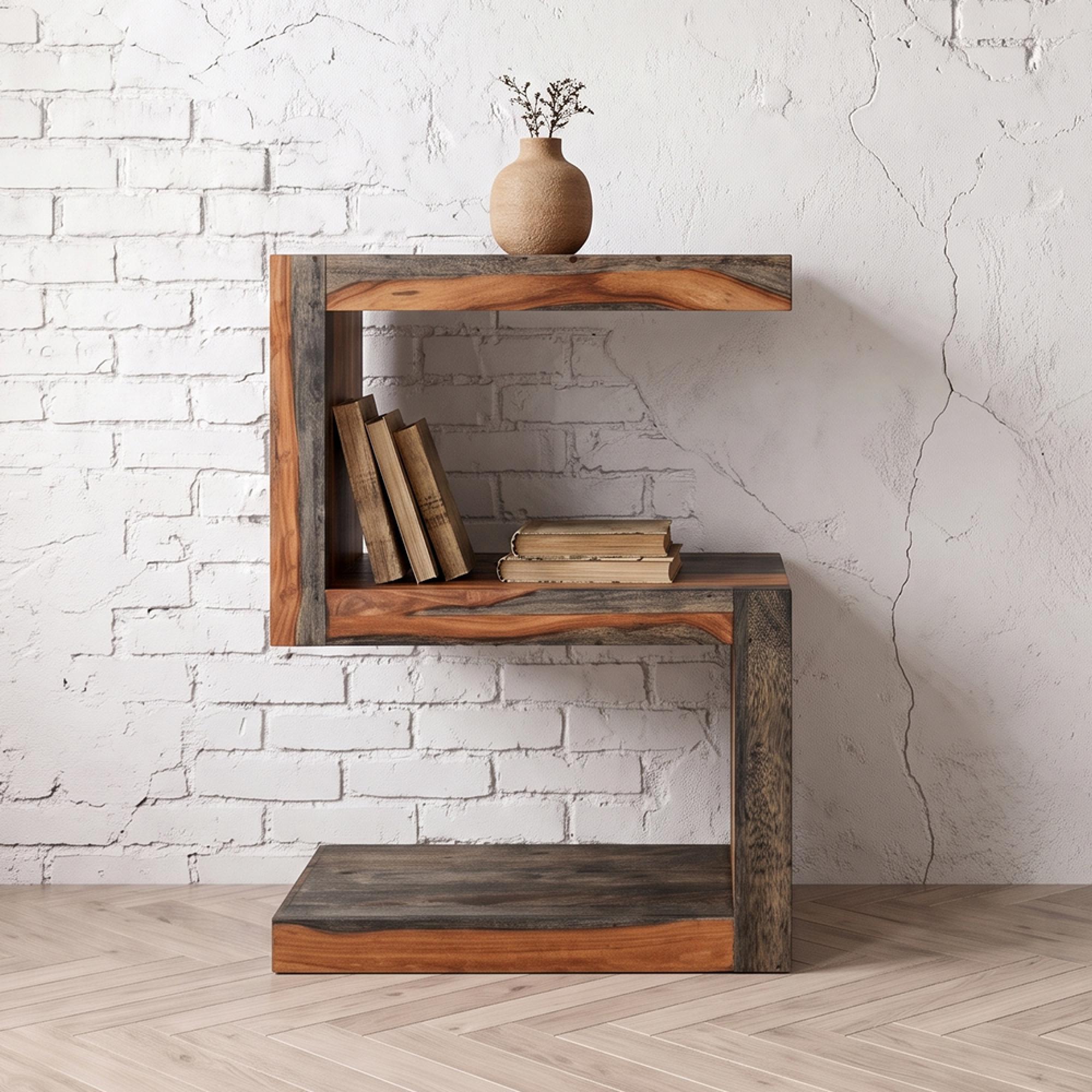 Cube Goa Petite Side Table - S Shape - Rustic Sheesham