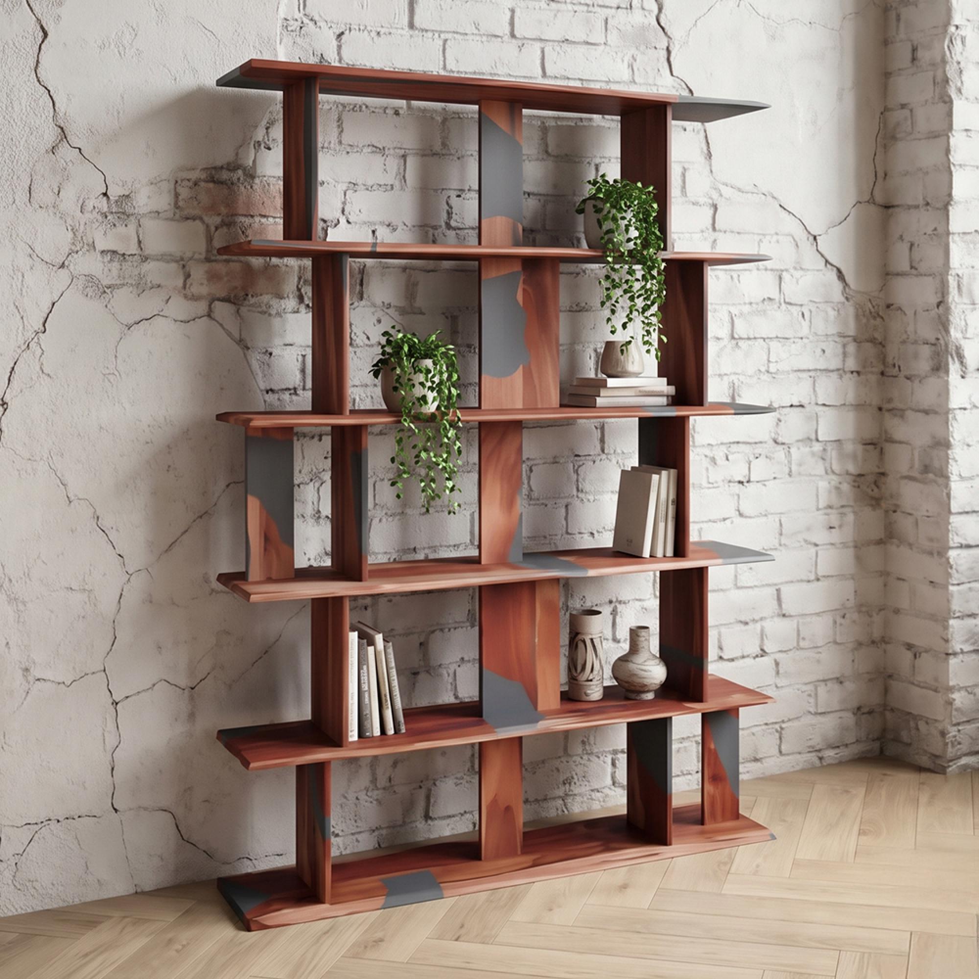 Goa Abstract Shelving Unit - Rustic Sheesham