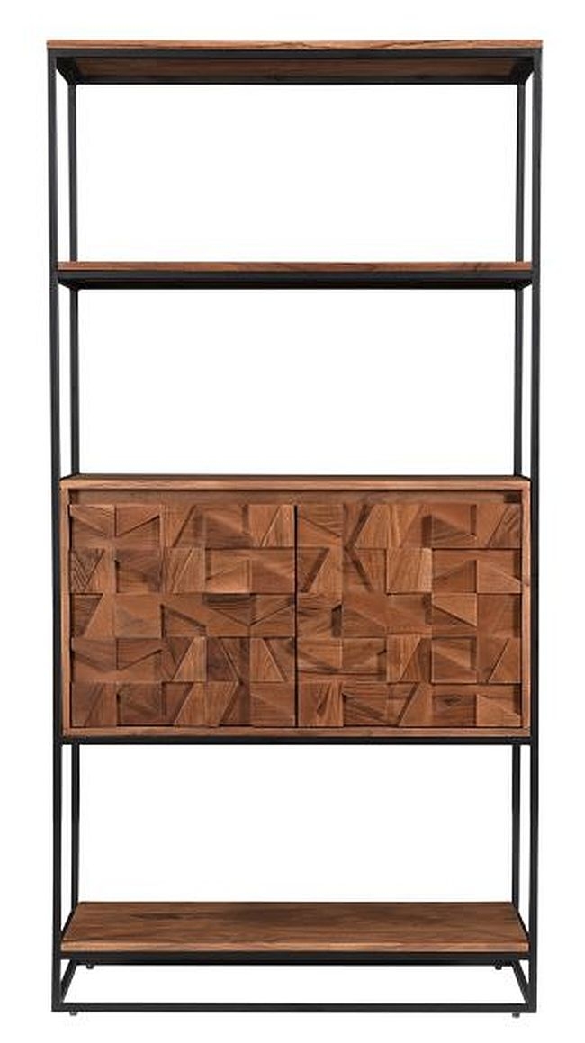 Axis Acacia Wood Bookcase with Cupboard - Geometric