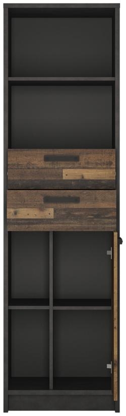 Brooklyn Bookcase - 1 Door - 2 Drawer - Narrow - Rustic