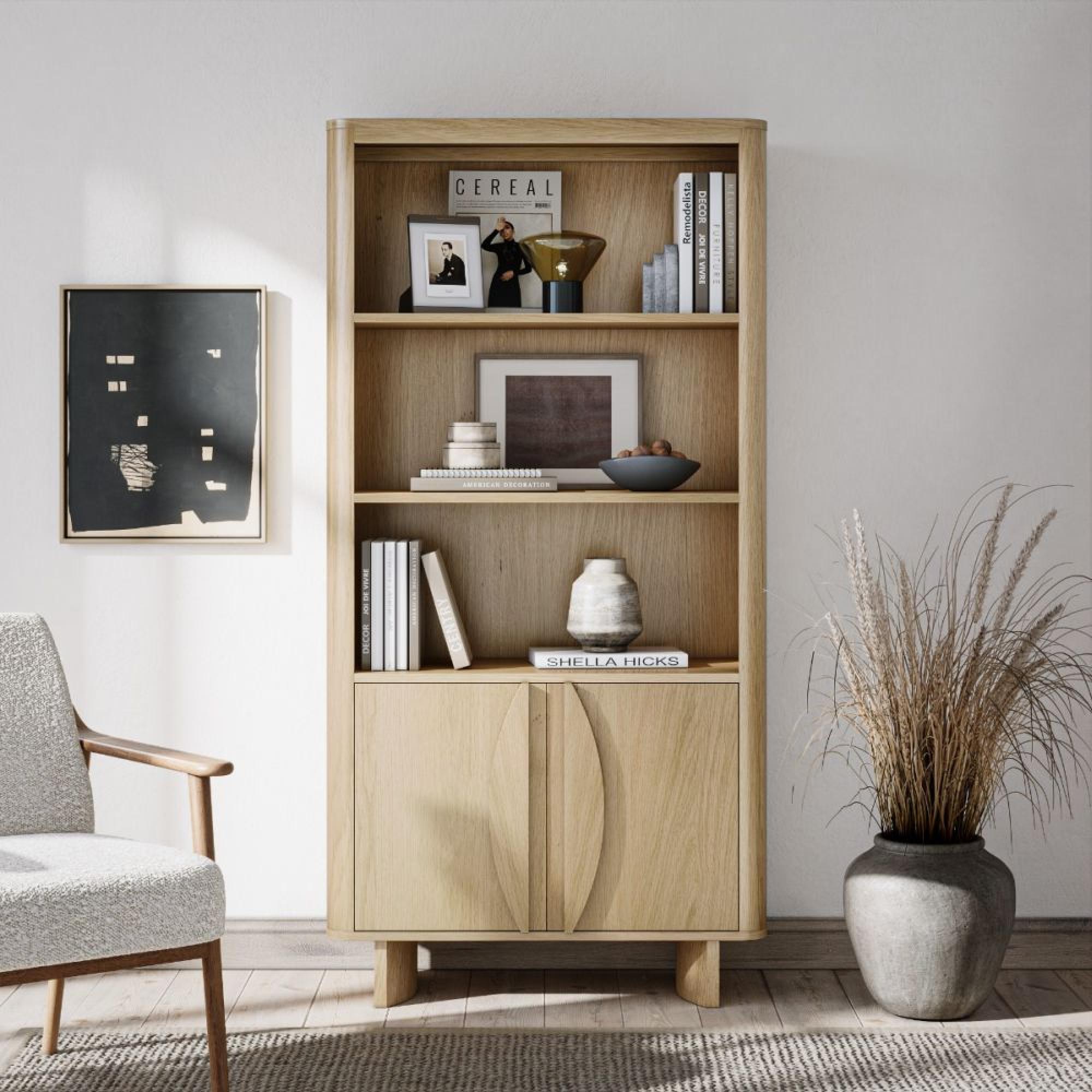 Cara Bookcase - with Cupboard - Oak
