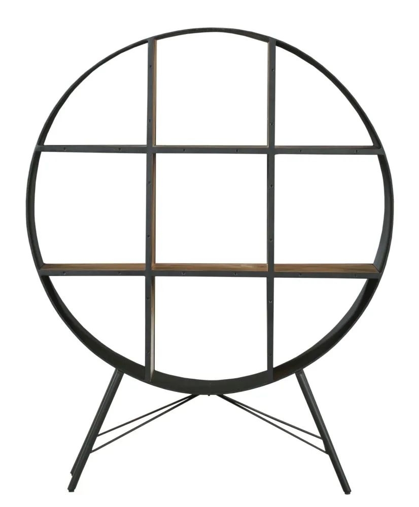 Clearance - Reed Bookshelf - Round - Dia 120cm - Black Metal - 6 Shelves