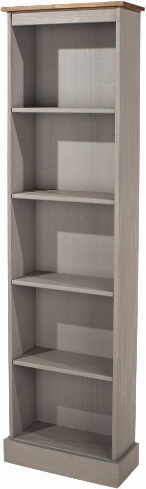 Corona Tall Narrow Bookcase - Grey Mexican Pine