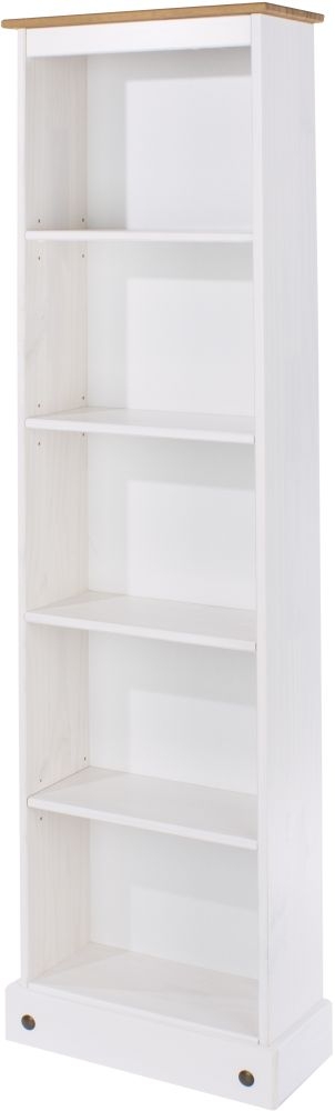 Corona Tall Narrow Bookcase - White Mexican Pine