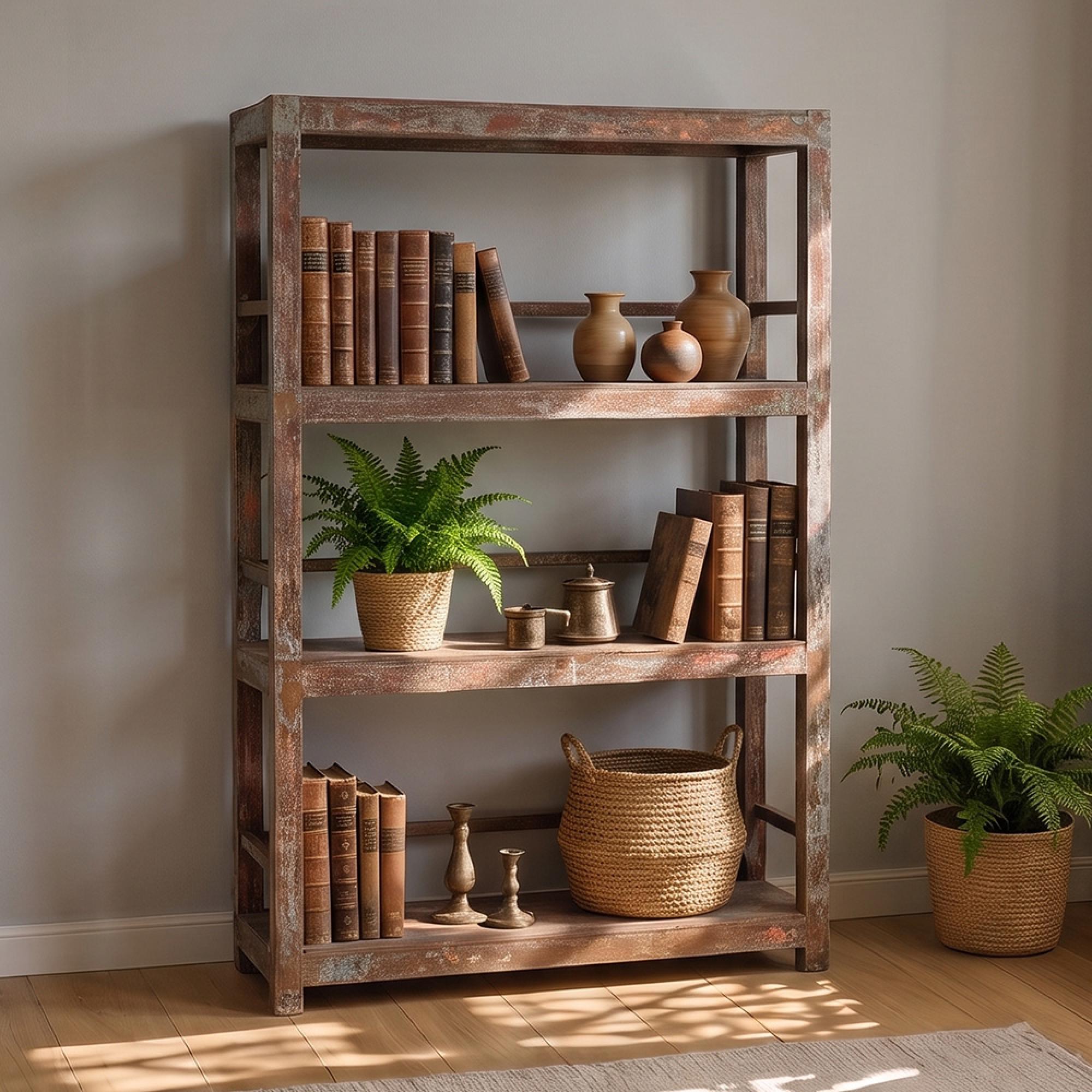 Distressed Open Shelving Unit - Vintage Brown - Reclaimed Wood