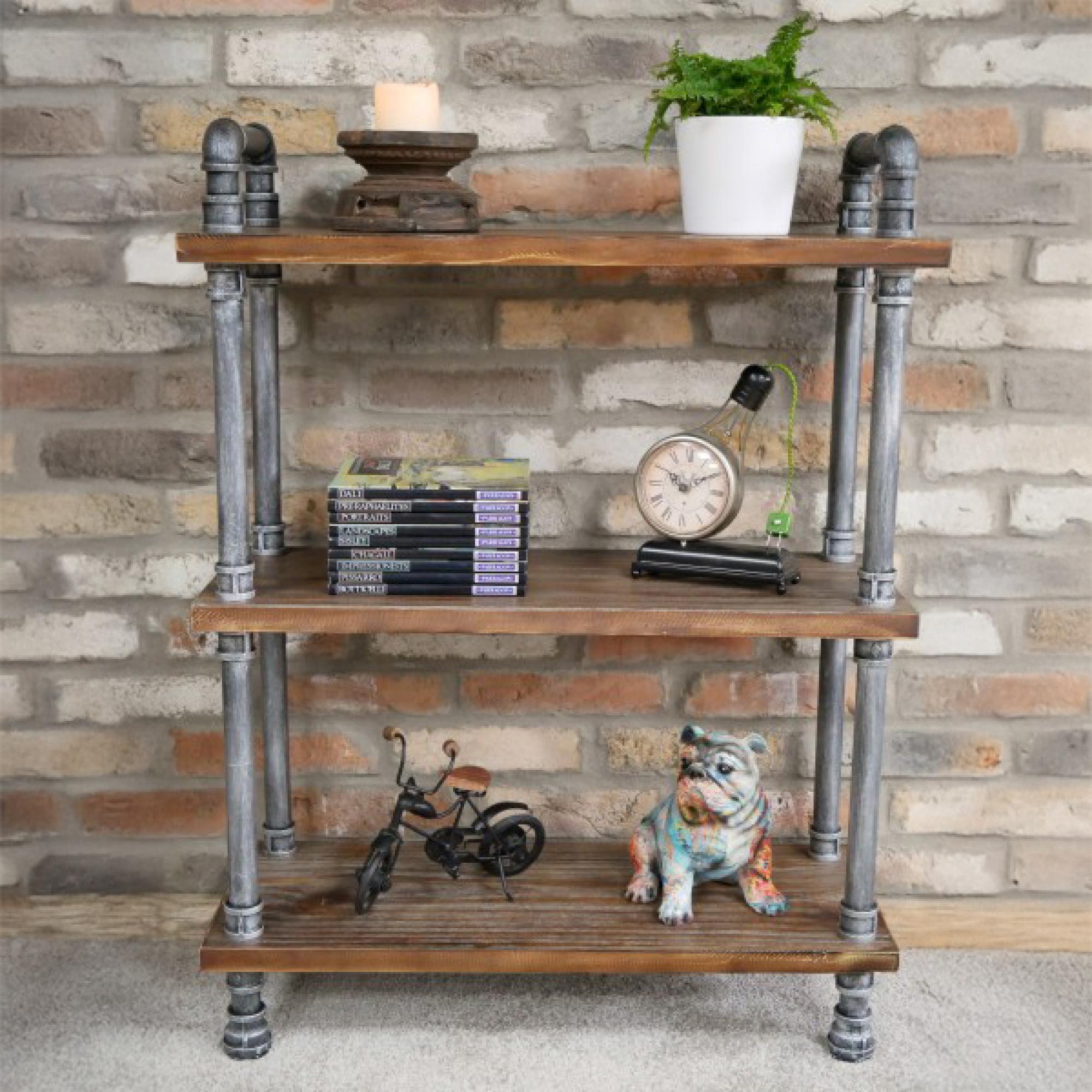 Shelves - Black Metal Pipe - 3 Wooden Shelves