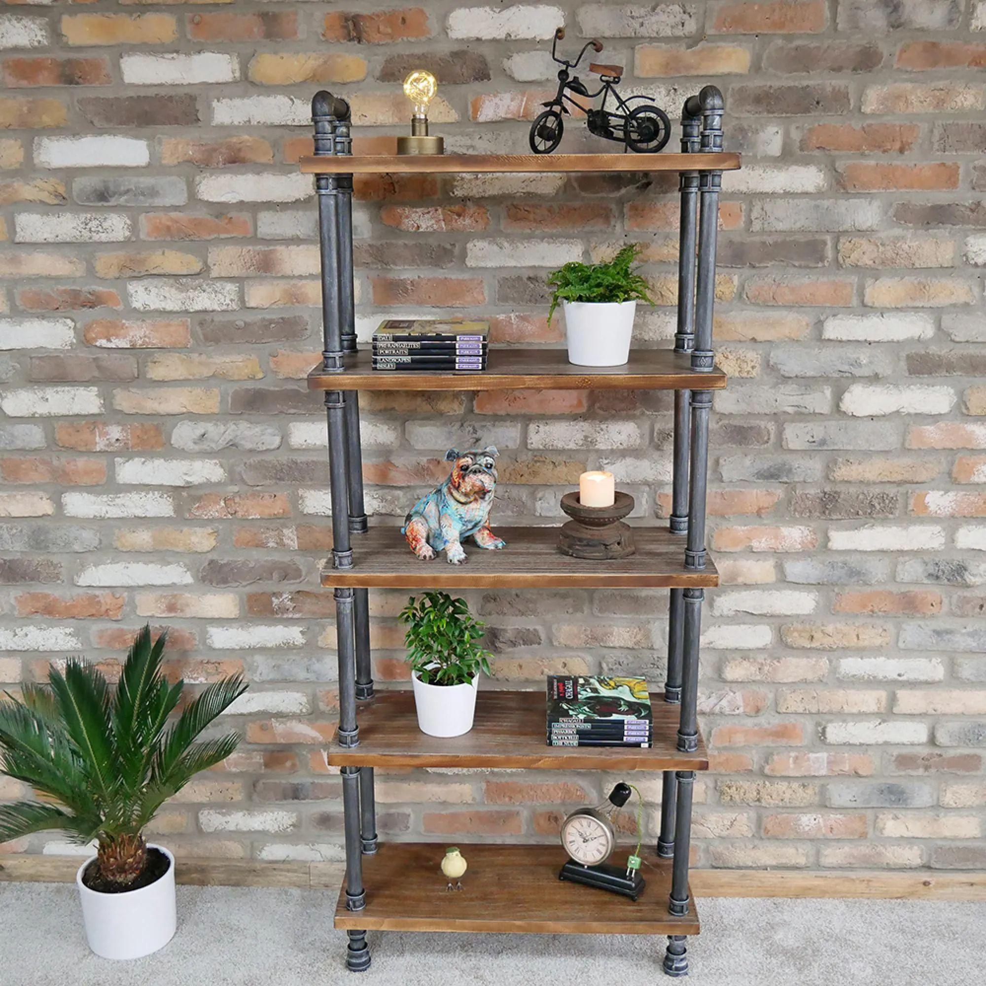 Shelves - Black Metal Pipe - 5 Wooden Shelves