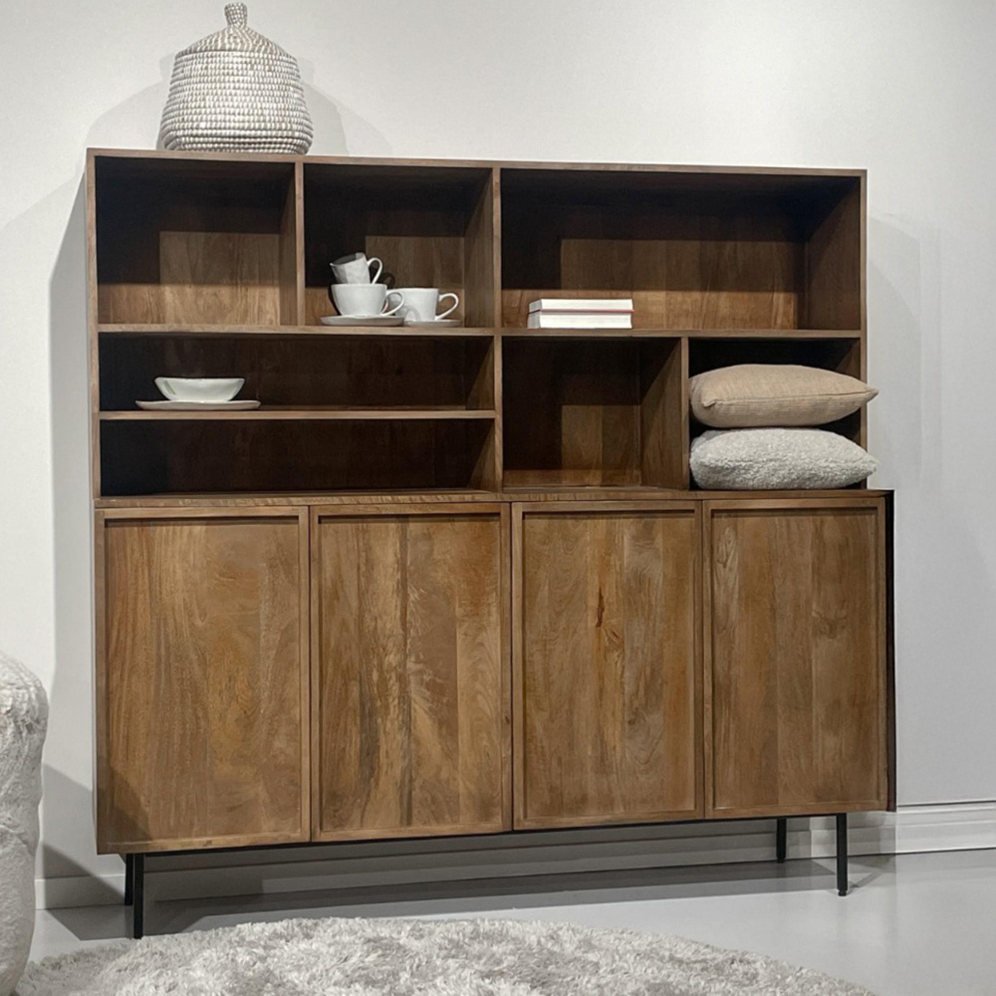 Elan Shelving Unit - Wide - 4 Door - Natural - Mango Wood