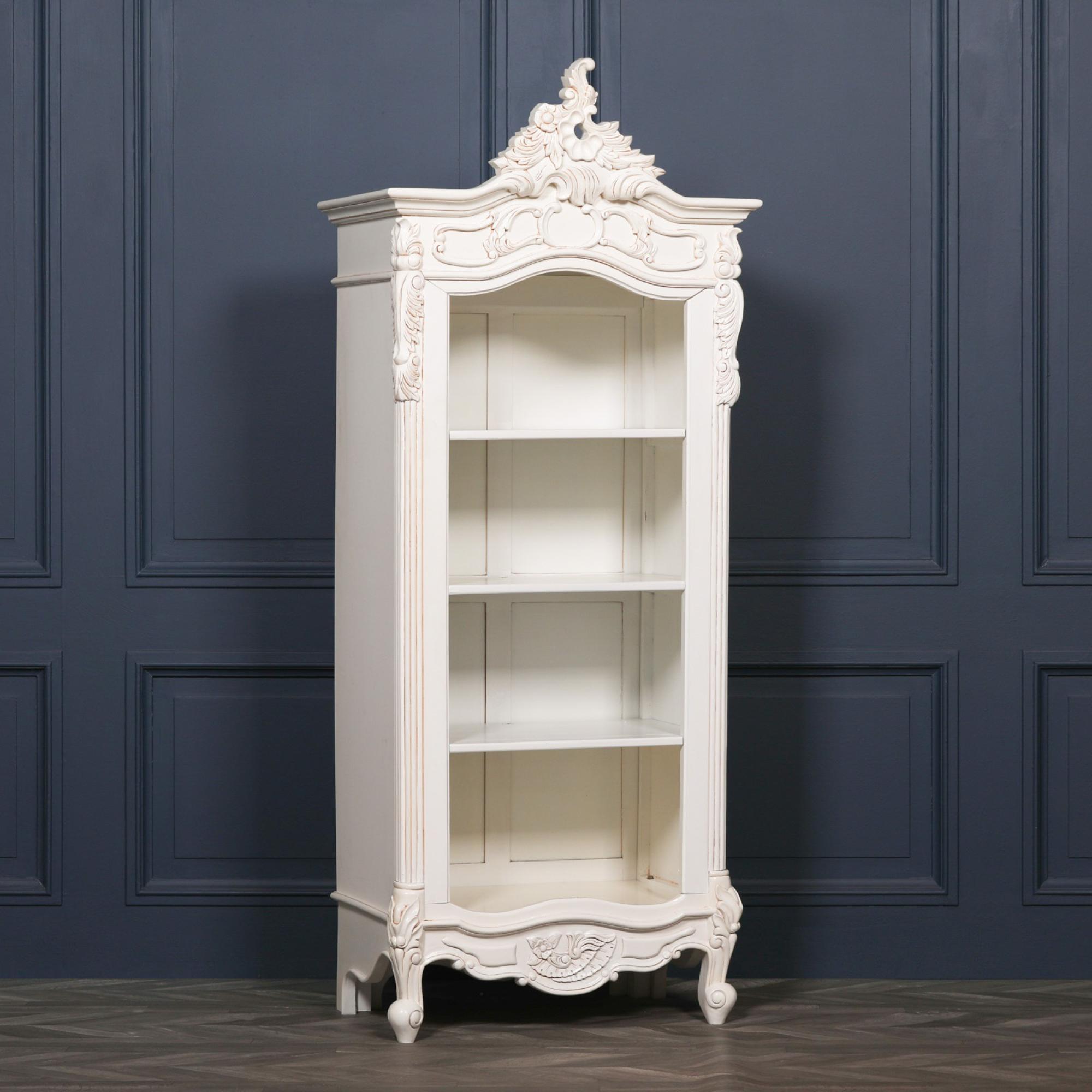 French Style Bookcase - White Mahogany - Carved