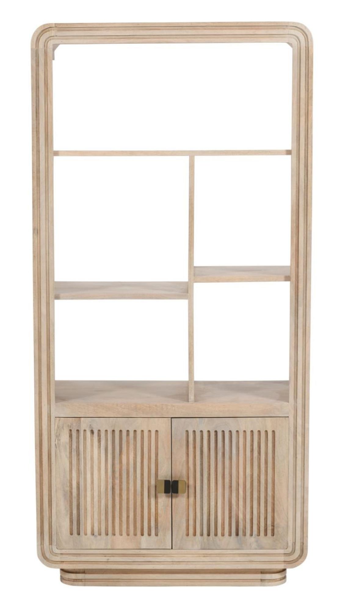 Hanover Bookcase - with Cupboard - Ribbed Carved - Mango Wood