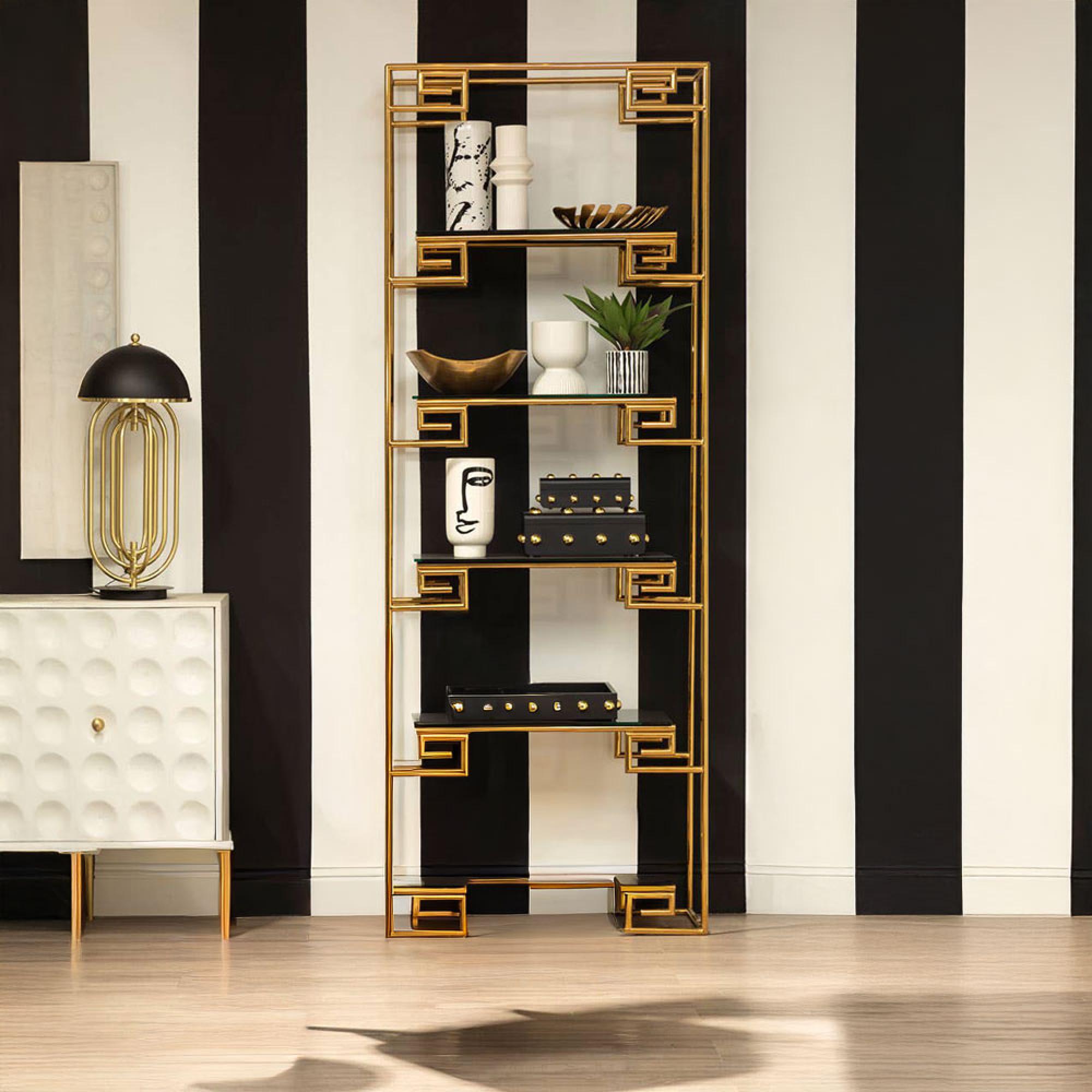 Horizon Bookcase - Angular - Black Glass with Gold Metal