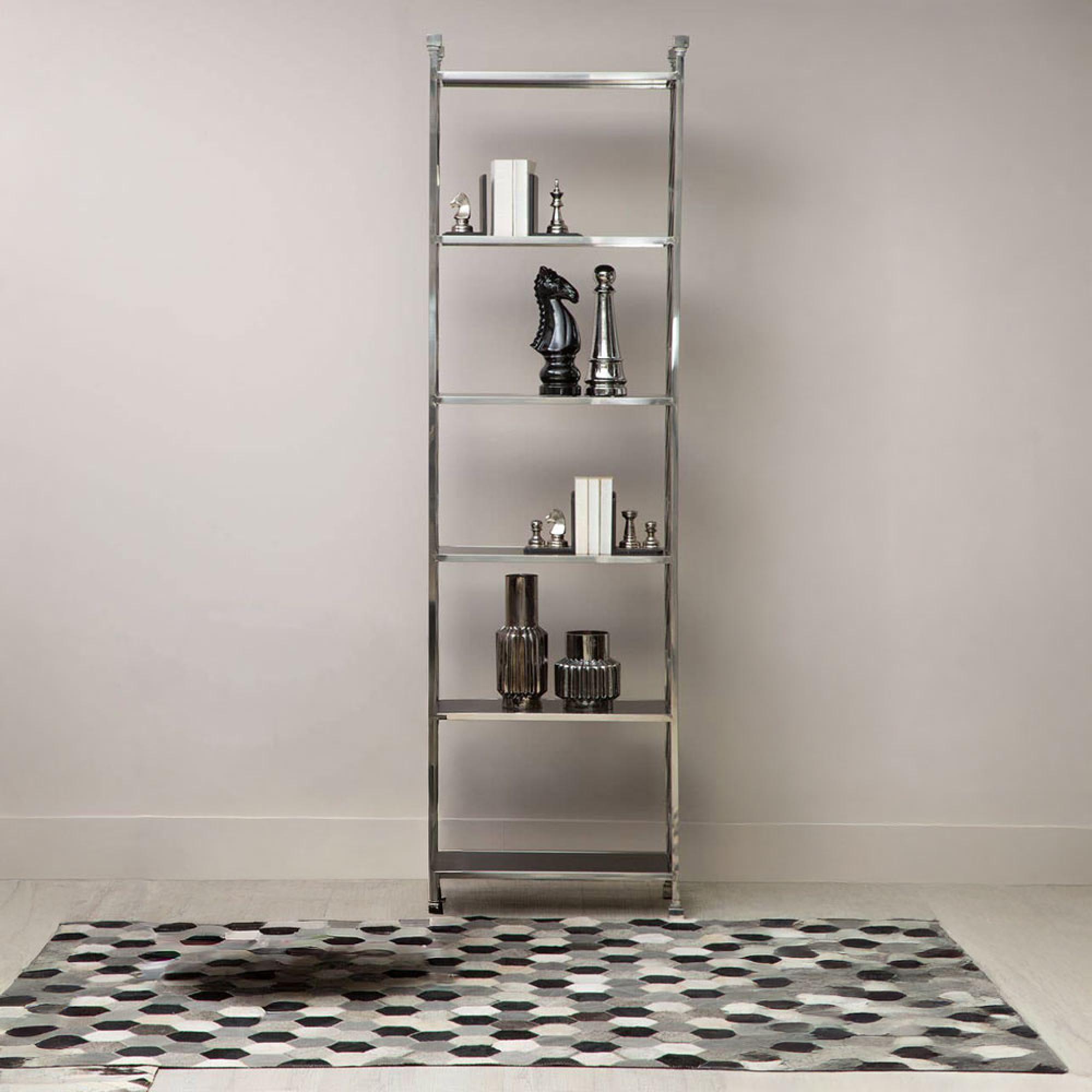 Horizon Bookcase - Black Glass with Silver Metal