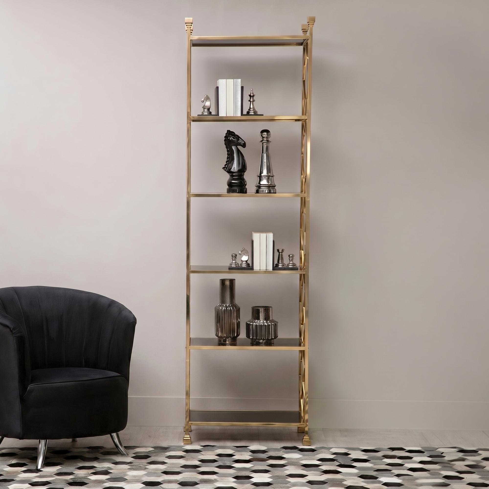Horizon Bookcase - Black Glass with Gold Metal