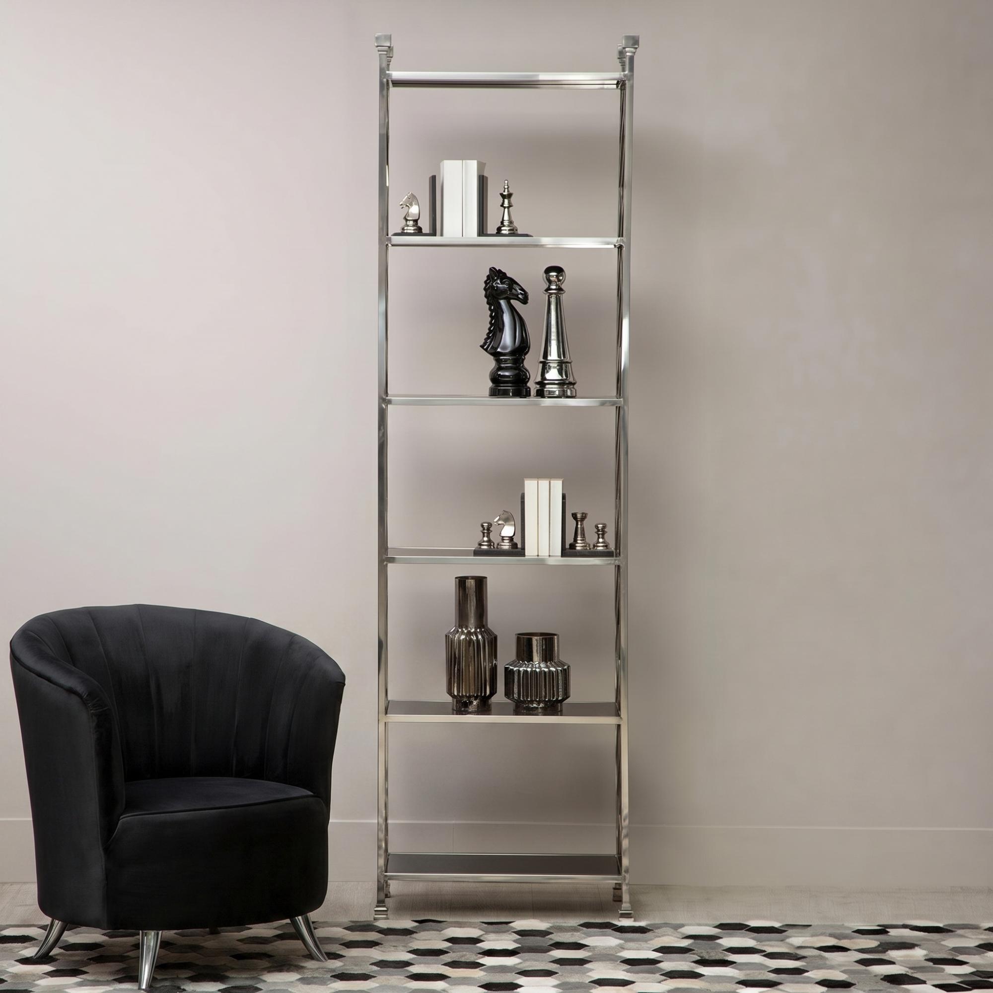 Horizon Bookcase - Black Glass with Silver Metal