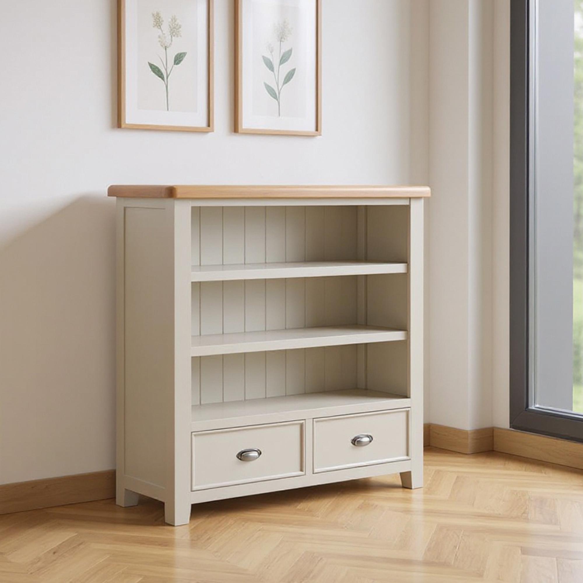 Janelle Bookcase - Low - Oak and Grey