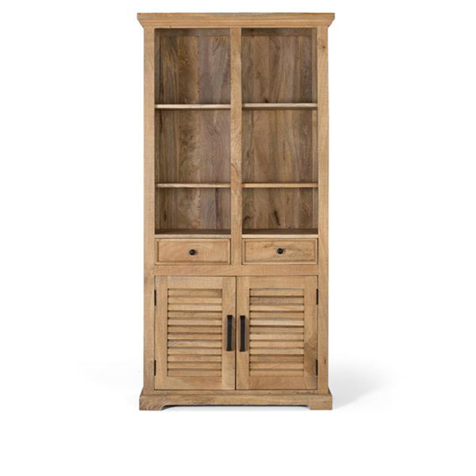 Jaylene Bookcase - Mango Wood - Louvered - with Cupboard