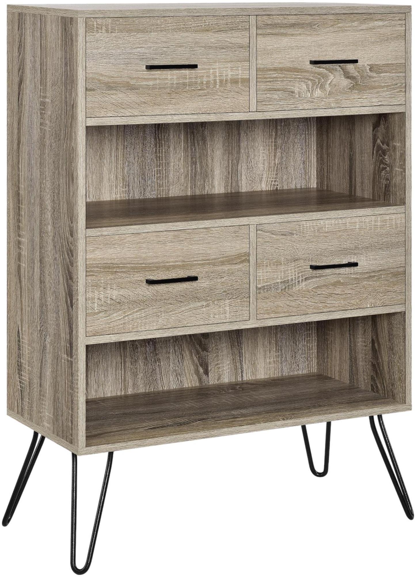 Landon Retro Bookcase - Distressed Grey Oak - 9654096PCOMUK