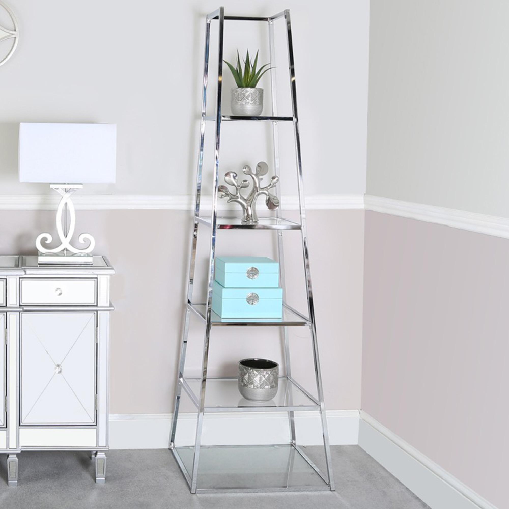 Logan Shelving Unit - Ladder - Clear Glass and Chrome - Open