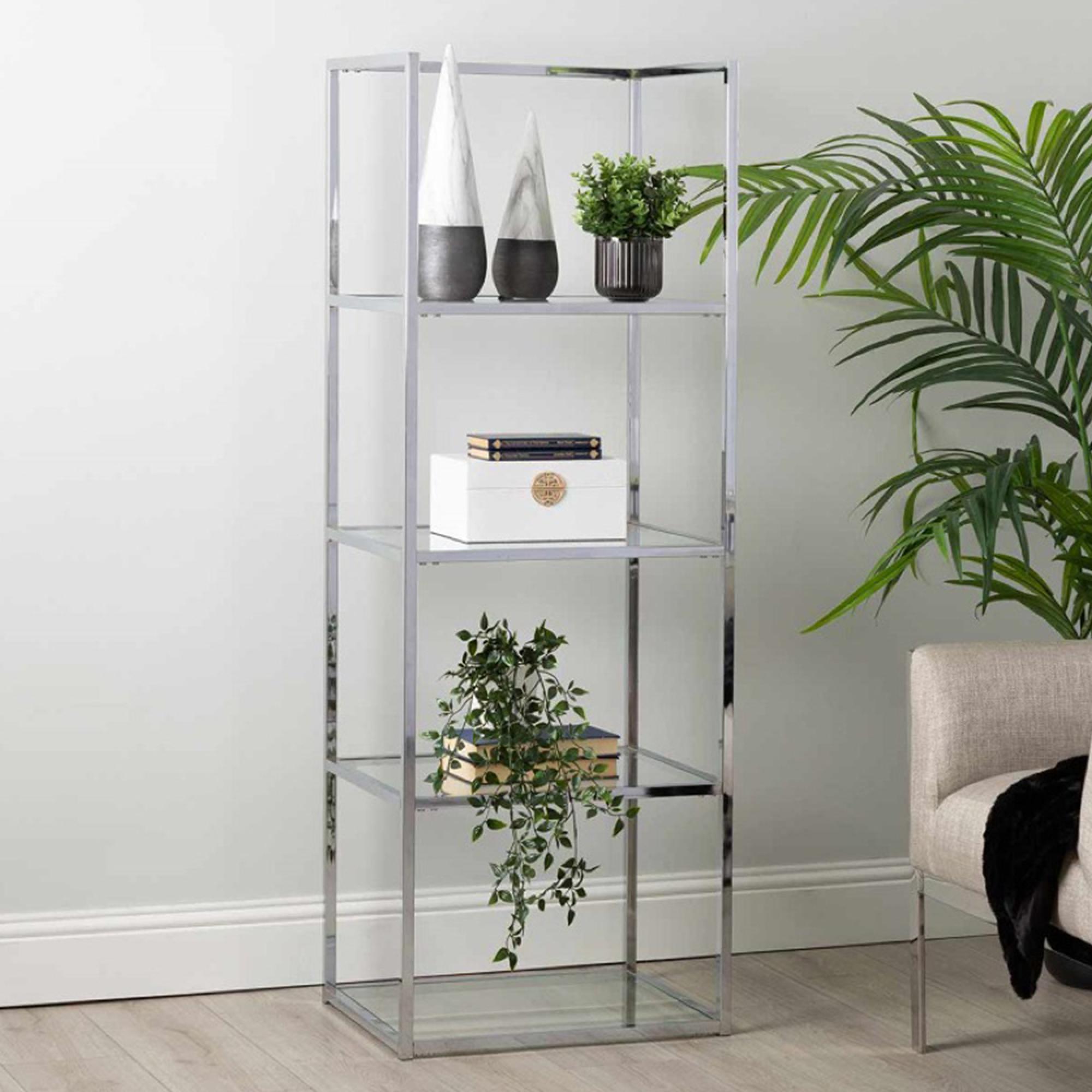 Logan Shelving Unit - Clear Glass and Chrome - Open