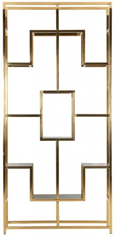Magnus Black Glass and Gold Open Shelving Unit