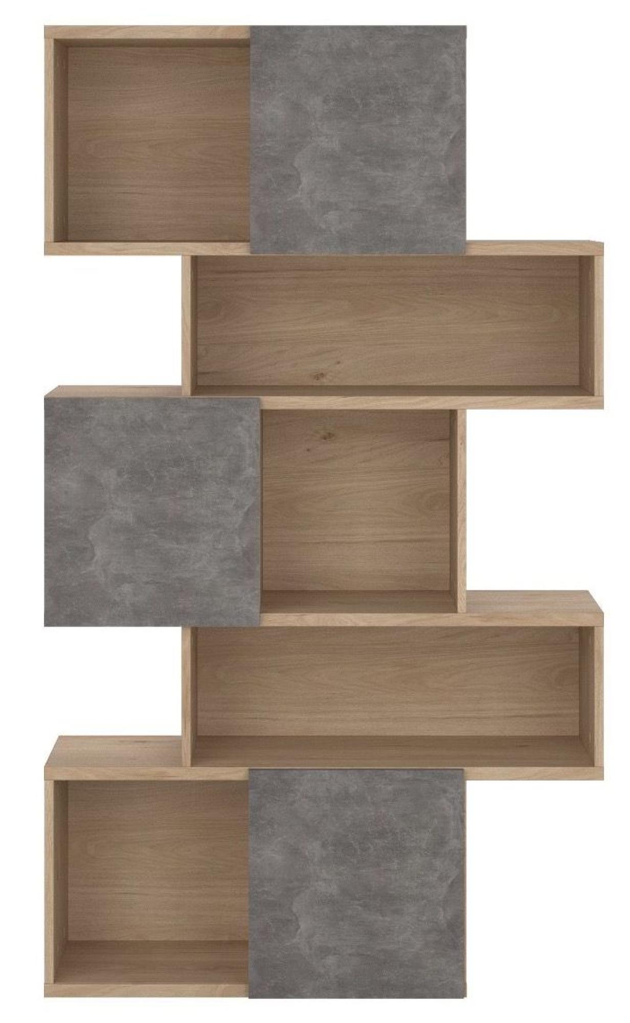 Maze Bookcase - Asymmetrical Design - 3 Sliding Door - Oak and Concrete