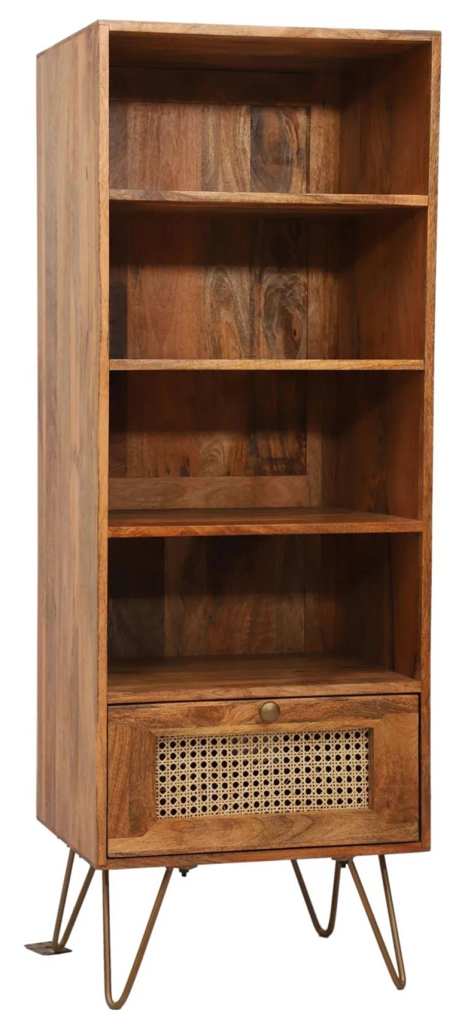 Nyack Bookcase - Hairpin Legs - Mango Wood with Rattan