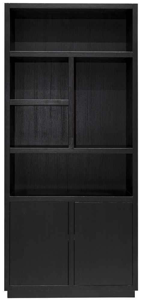 Oakura Black Oak Bookcase with Cupboard - LH