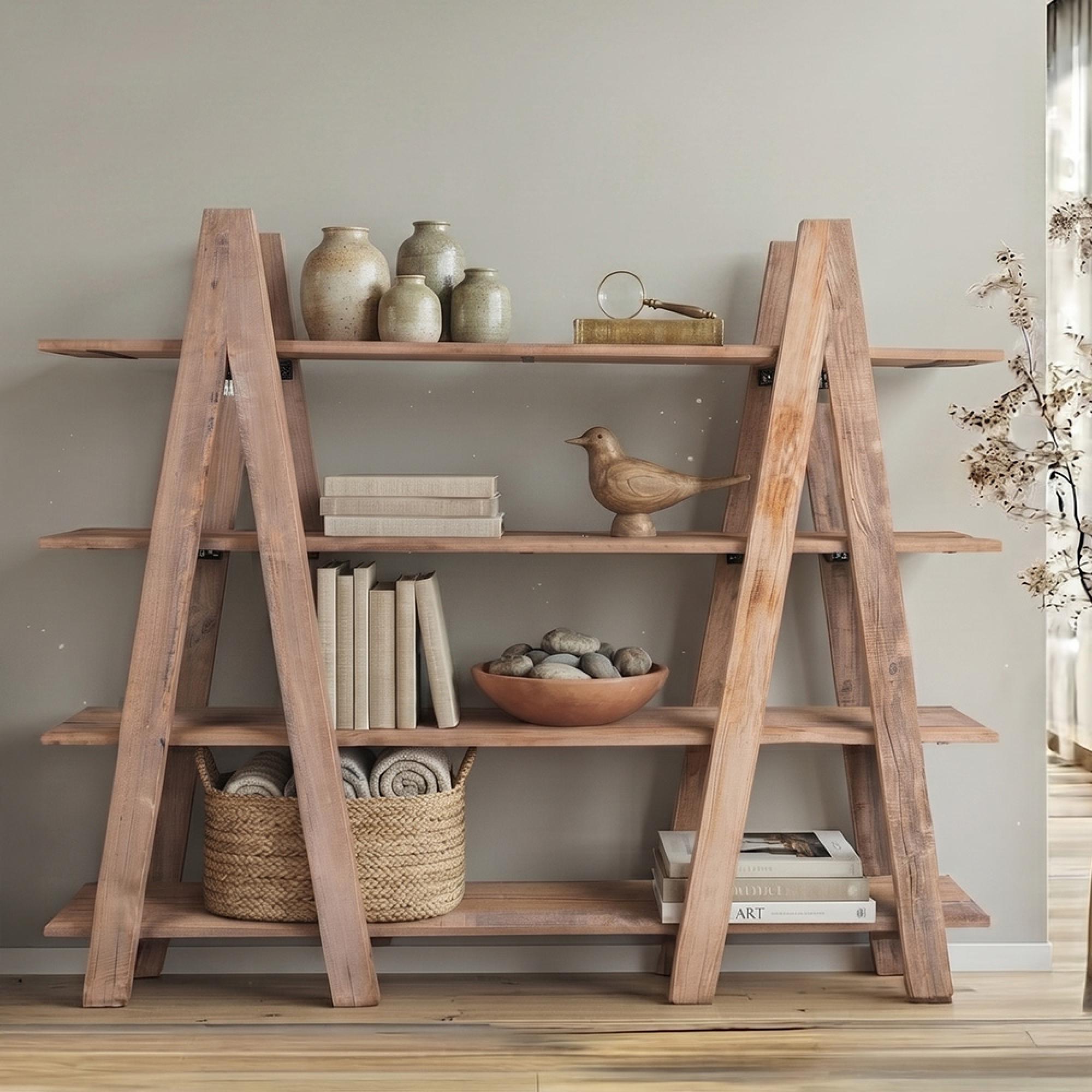 Santander Open Shelving Unit - A-Frame - Rustic Natural - Wooden