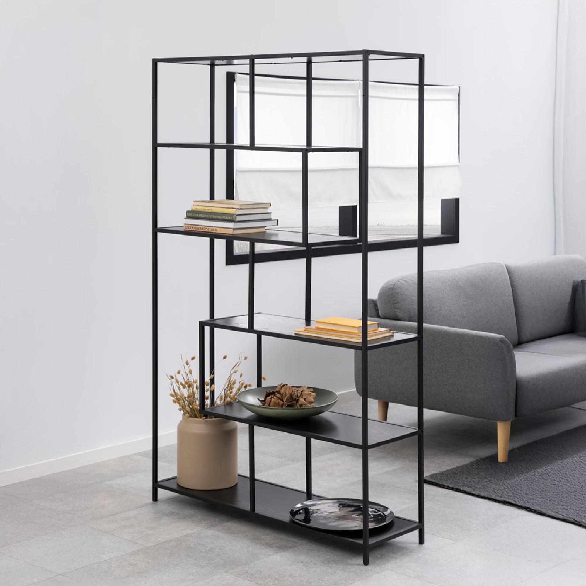 Seaford Large Bookshelf - Black Melamine and Metal