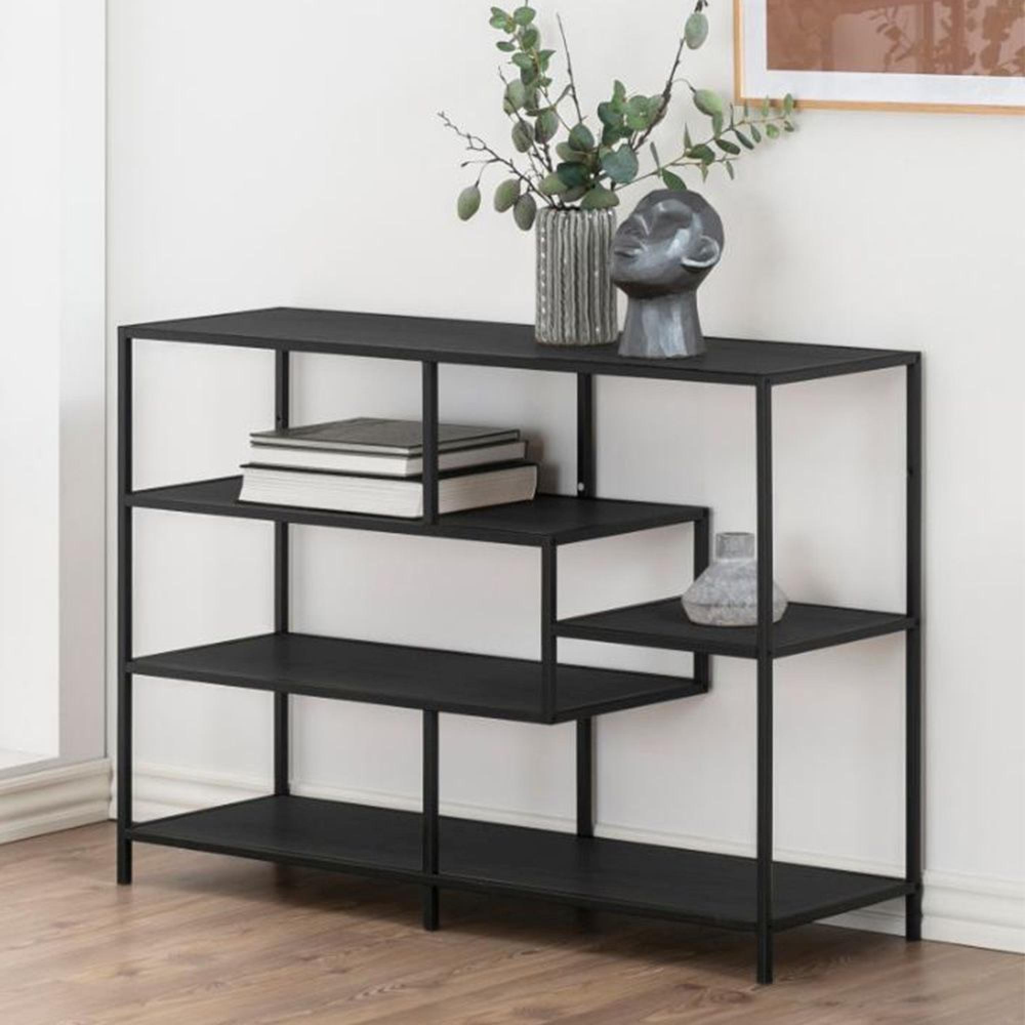 Seaford Shelving Unit - Open - Black Melamine and Metal
