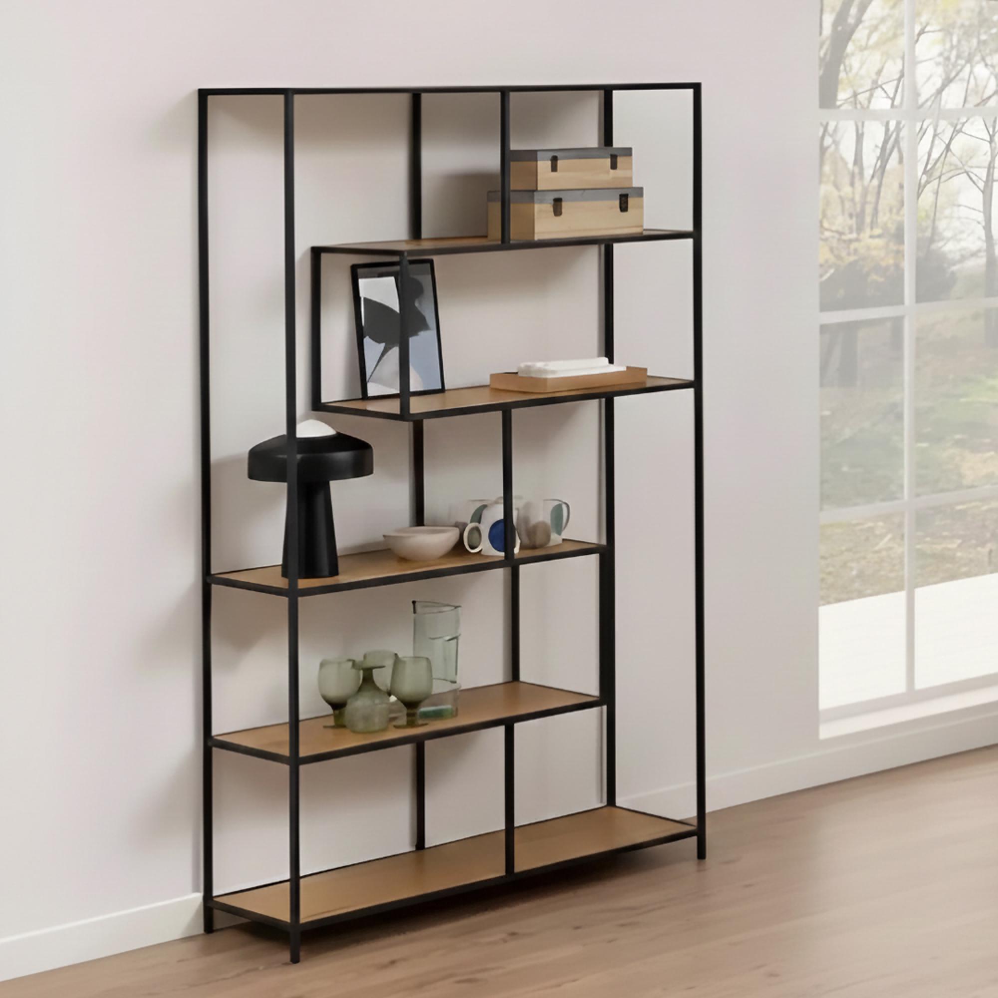 Seaford Large Bookshelf - Oak and Black Metal
