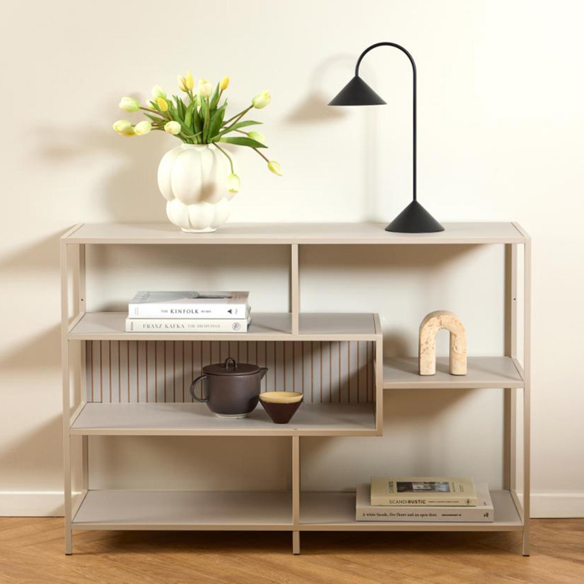 Seaford Shelving Unit - Low - Slatted - Grey Melamine and Metal