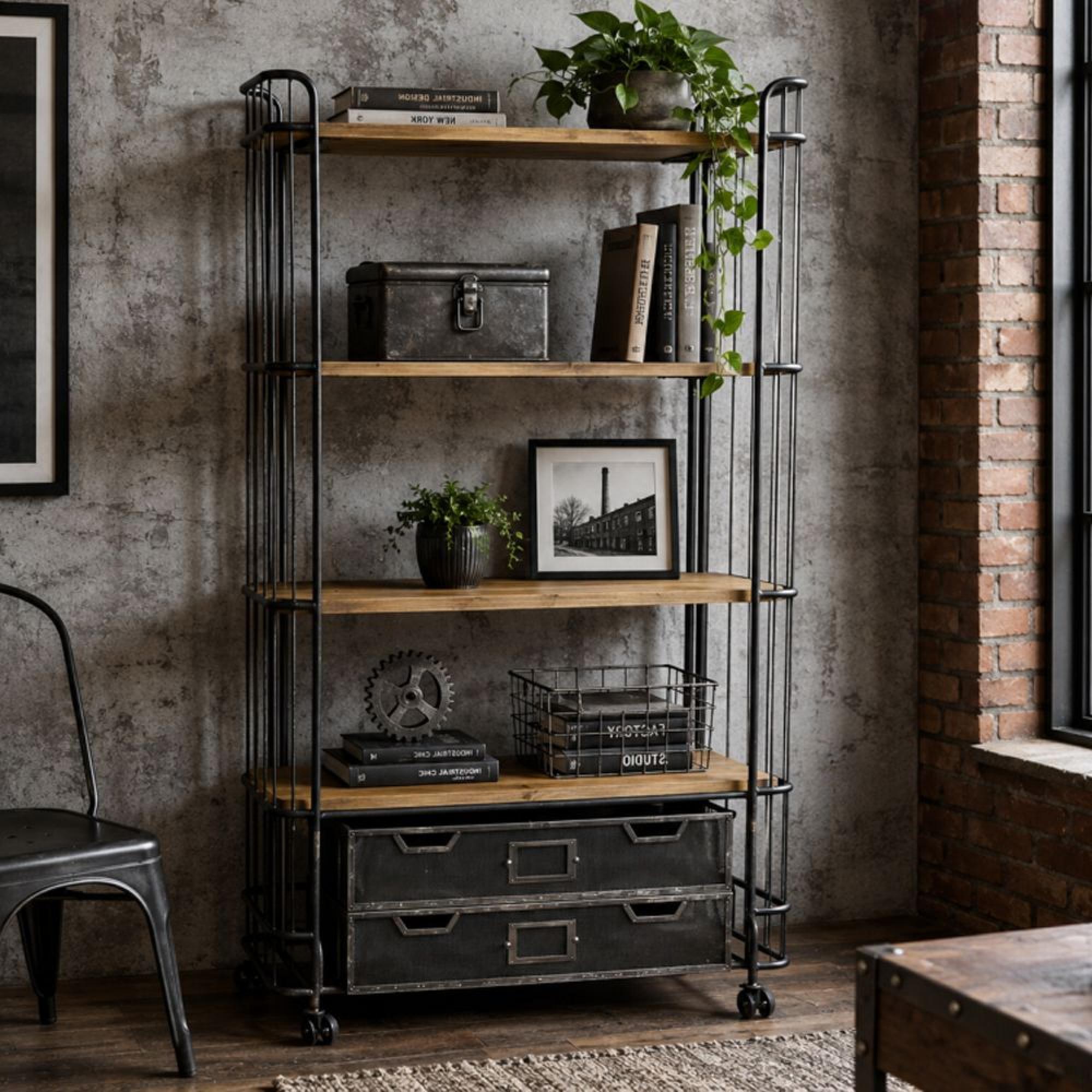 Shelving Unit - 2 Drawer - Tall - Wood and Metal