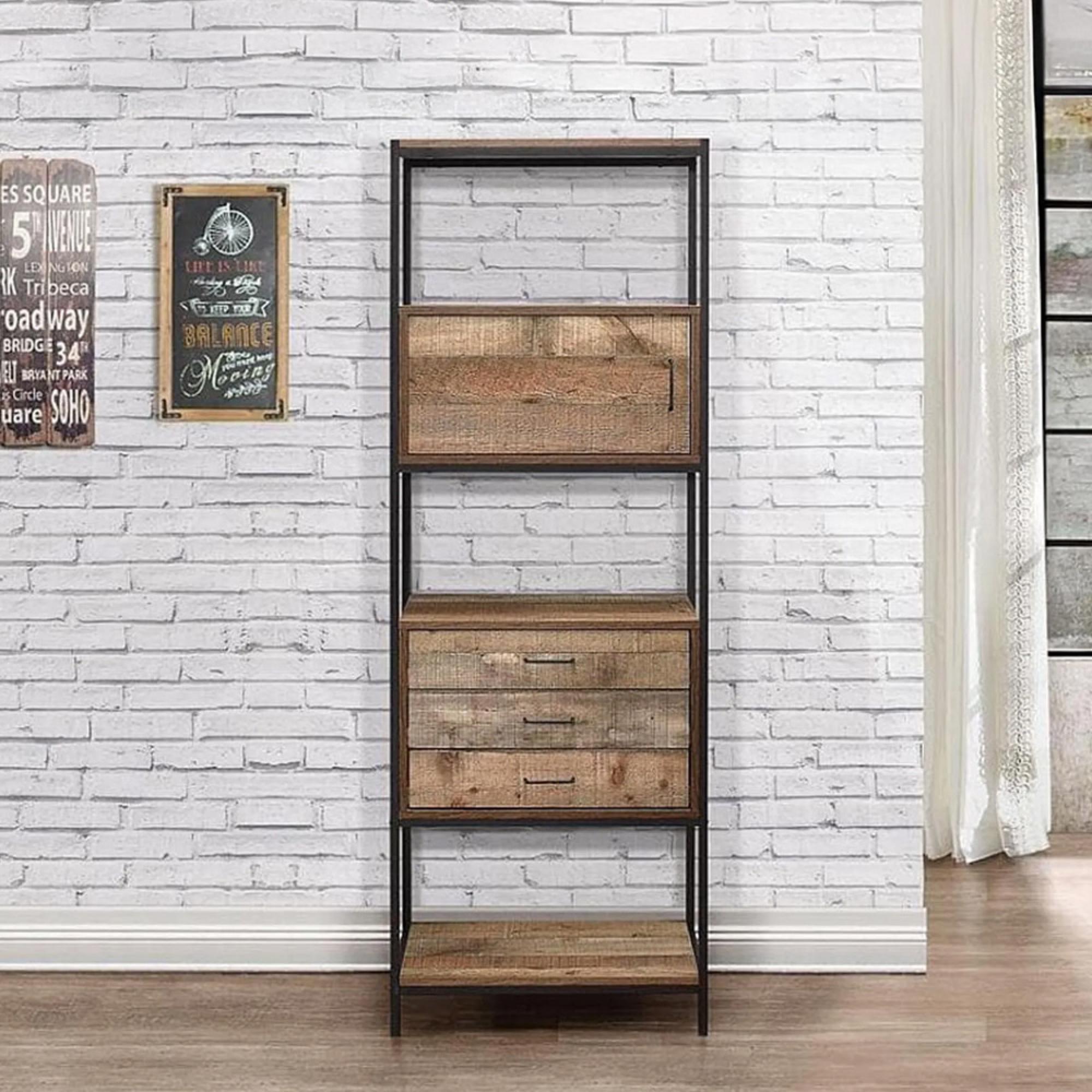 Urban Shelving Unit - Industrial Style - 1 Door 3 Drawer - Rustic Wood