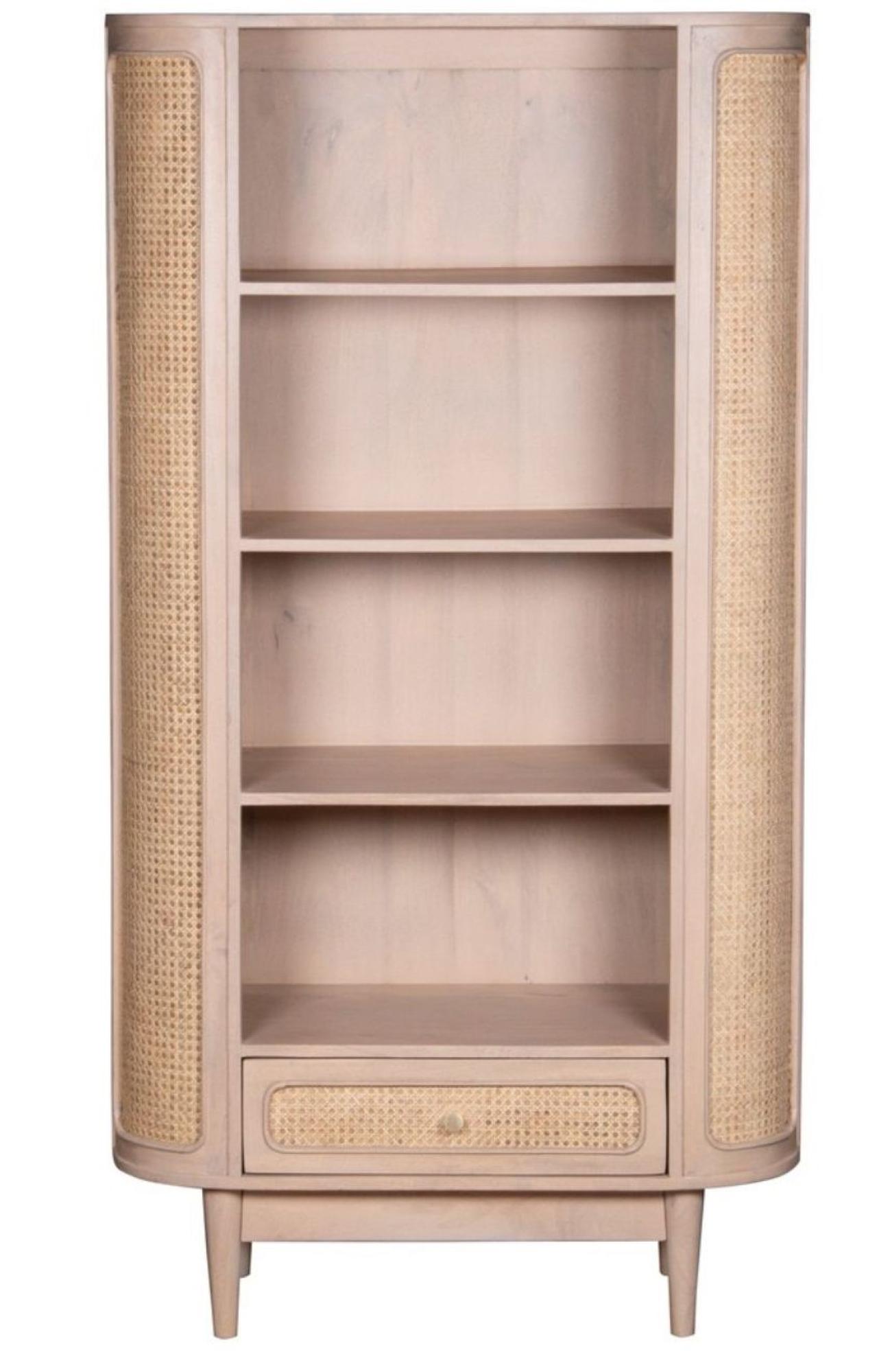 Vance Bookcase - Curved - Natural Rattan and Mango Wood