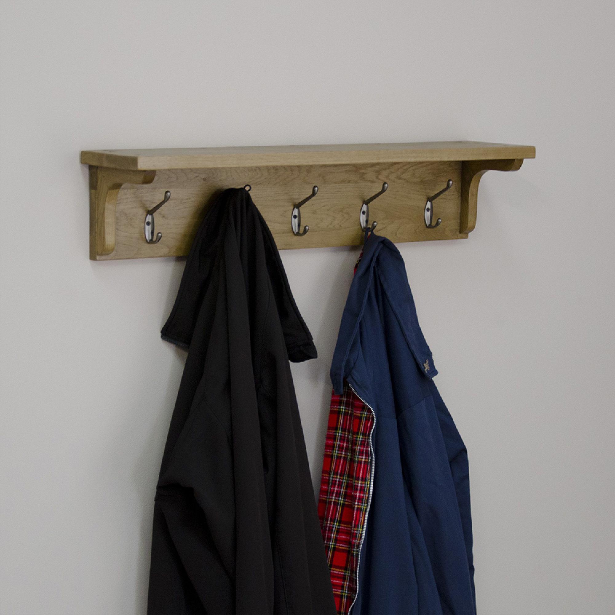 Rustic Oak Coat Rack Holder - Oak