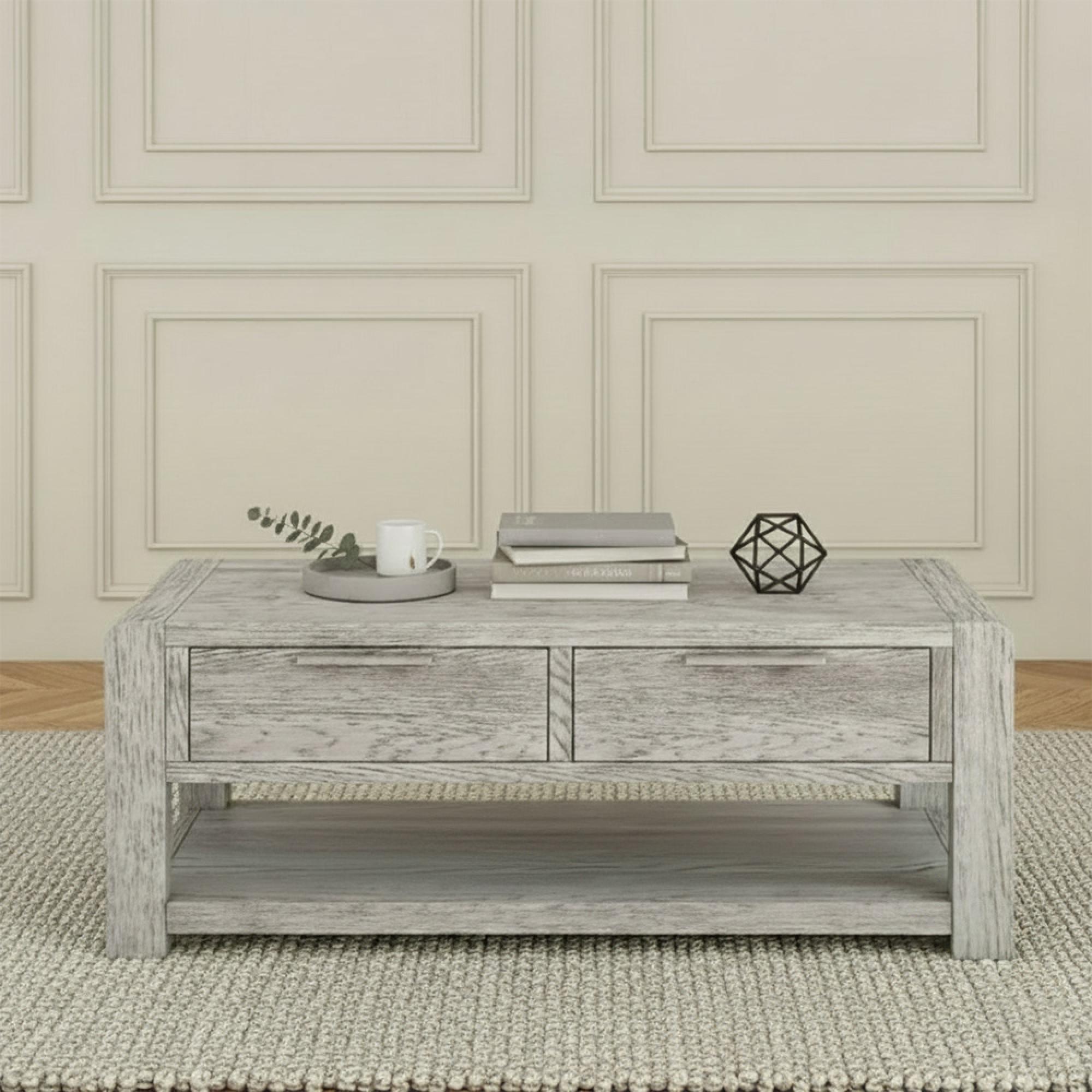 Amsterdam Coffee Table - 2 Drawer - Grey Washed Oak