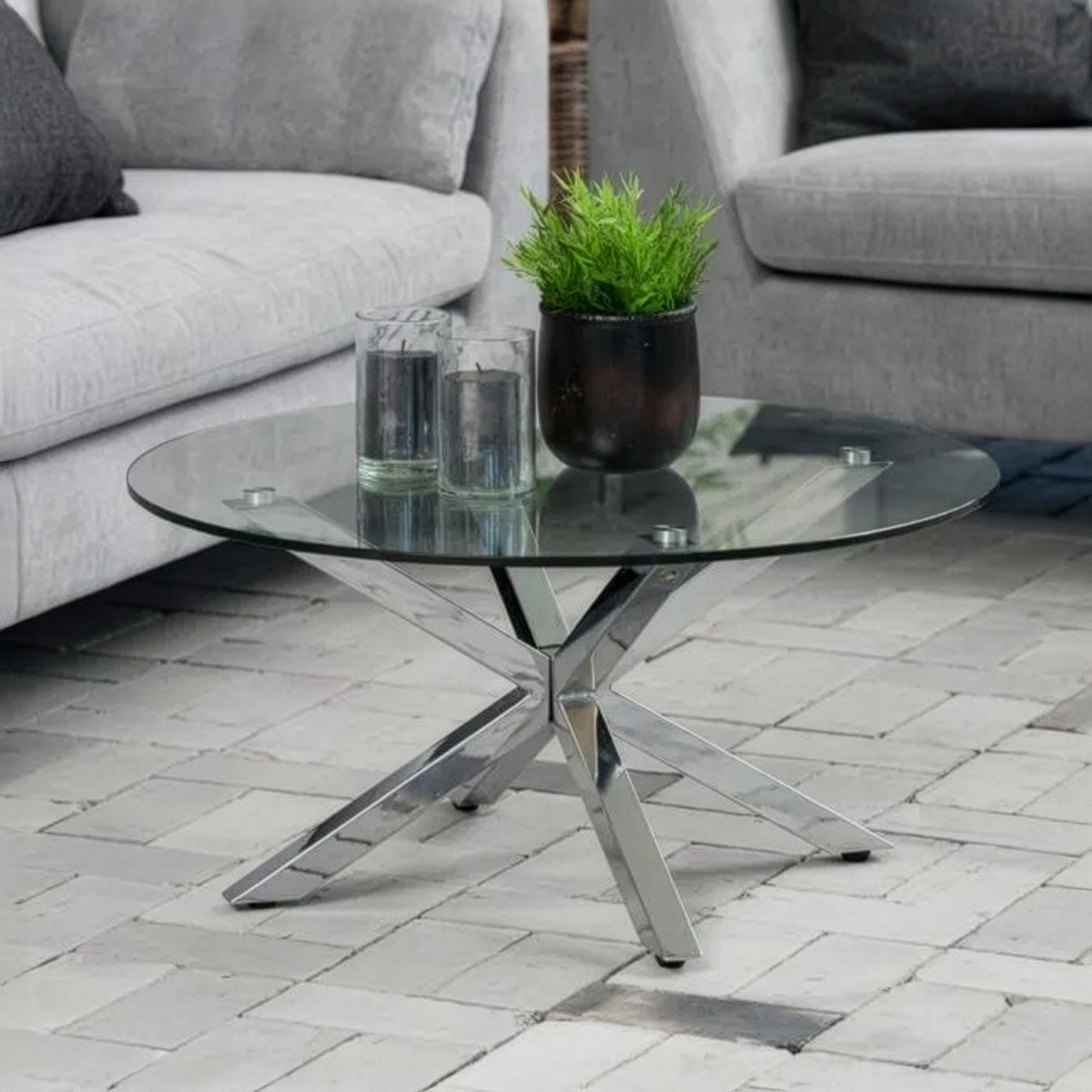 Heaven Round Dining Table - 4 Seater - Round - Glass and Chrome - with Star Legs