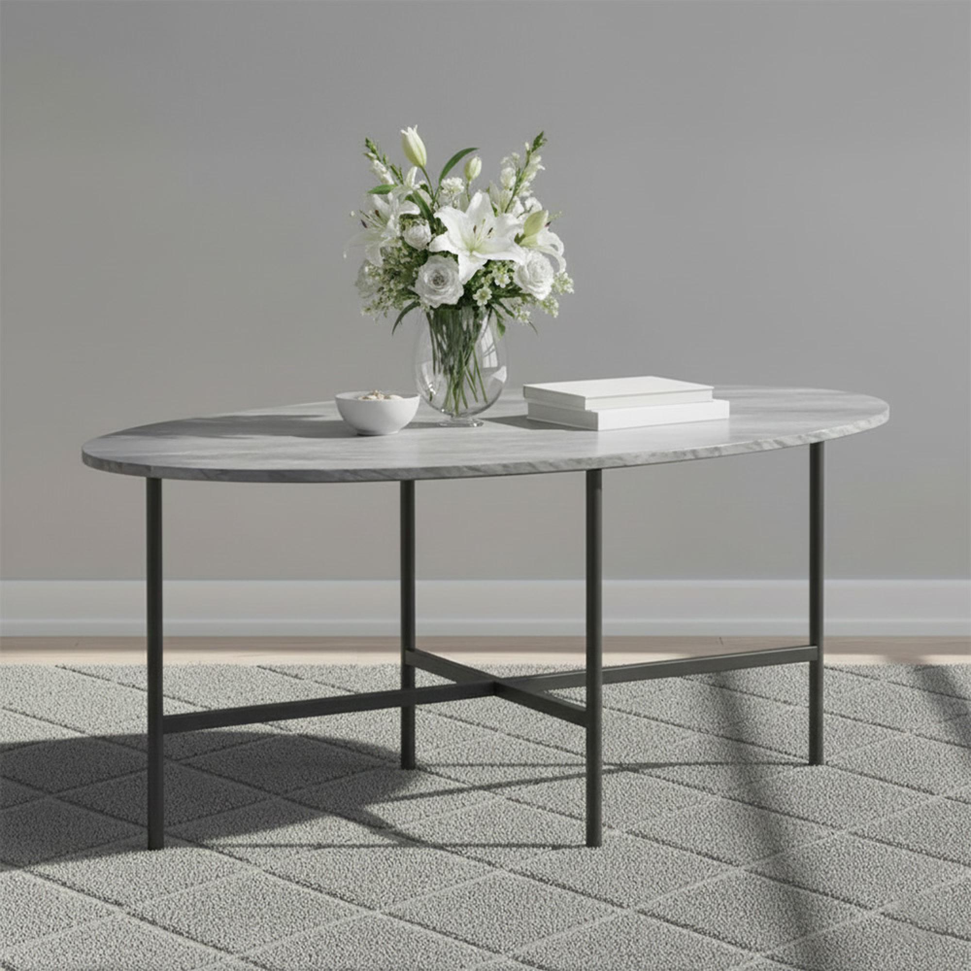 Marmora Coffee Table - Oval - Grey Marble